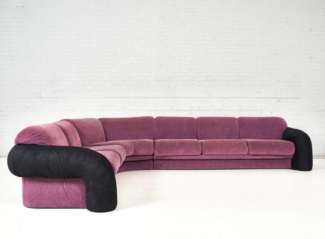 Vladimir kagan for preview 3 piece sectional sofa. Original two tone pink and black upholstery.