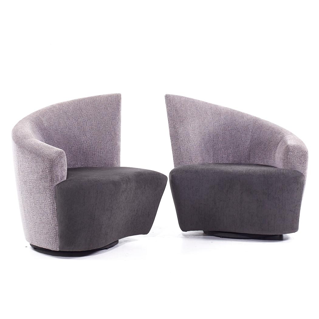 Vladimir Kagan for Preview Bilbao Mid Century Swivel Lounge Chairs - Pair

Each lounge chair measures: 41 wide x 33 deep x 37.5 high, with a seat height of 18 and arm height/chair clearance 24 inches

All pieces of furniture can be had in what we