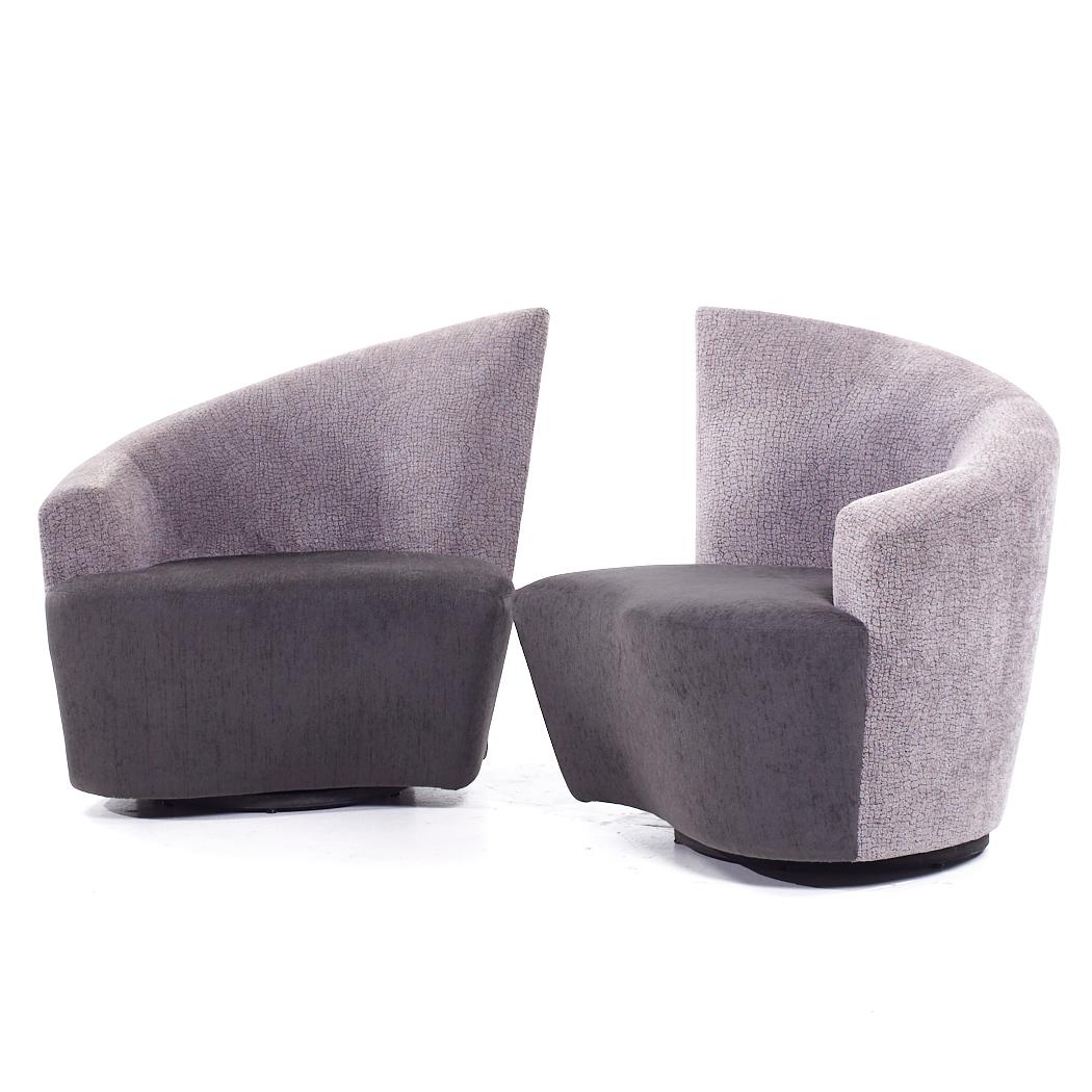 Mid-Century Modern Vladimir Kagan for Preview Bilbao Mid Century Swivel Lounge Chairs - Pair For Sale