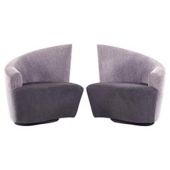 Vintage Vladimir Kagan for Preview Bilbao Mid Century Swivel Lounge Chairs - Pair