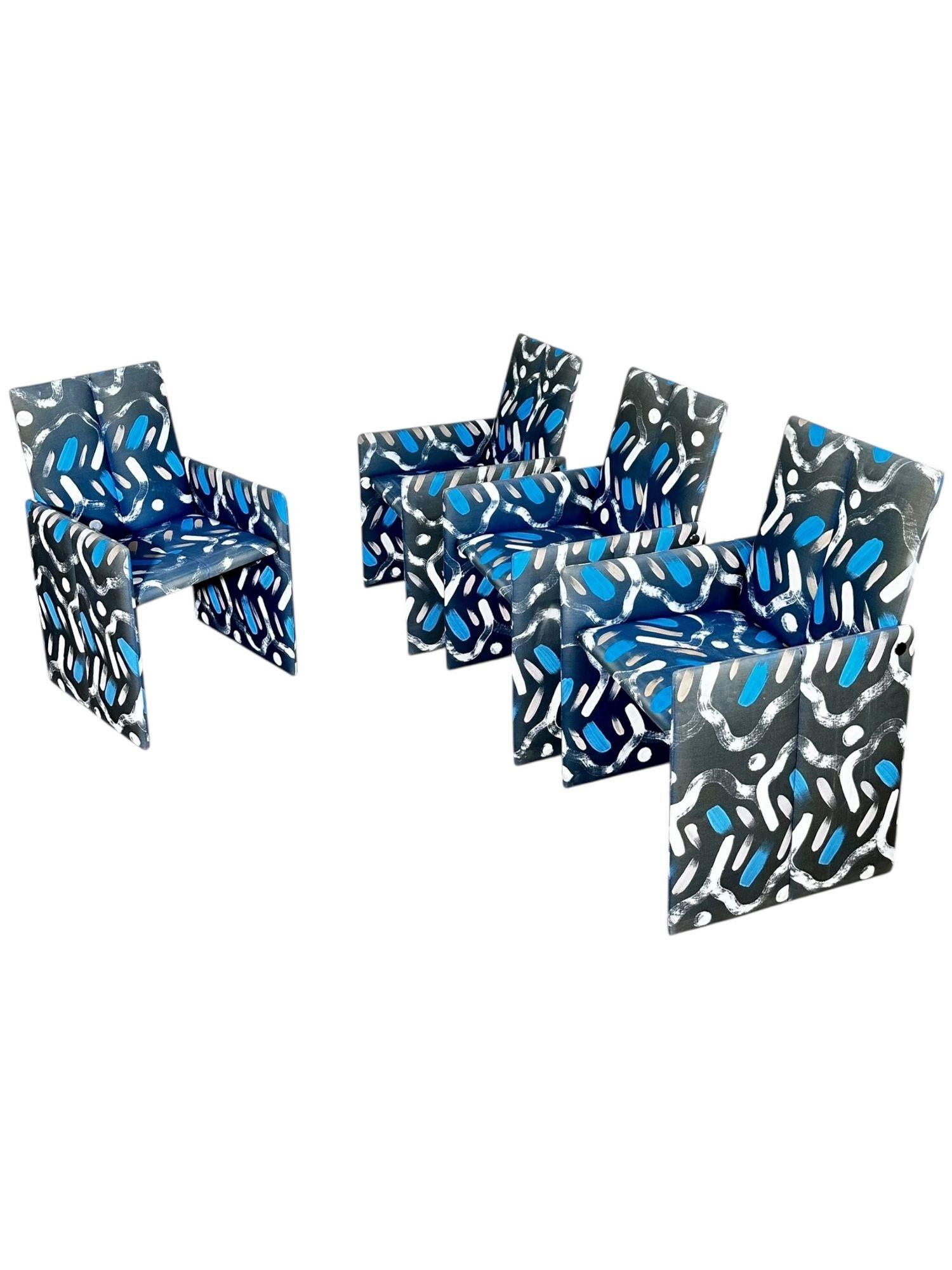 Post-Modern Vladimir Kagan for Preview Hand Painted Fabric Dining Chairs For Sale