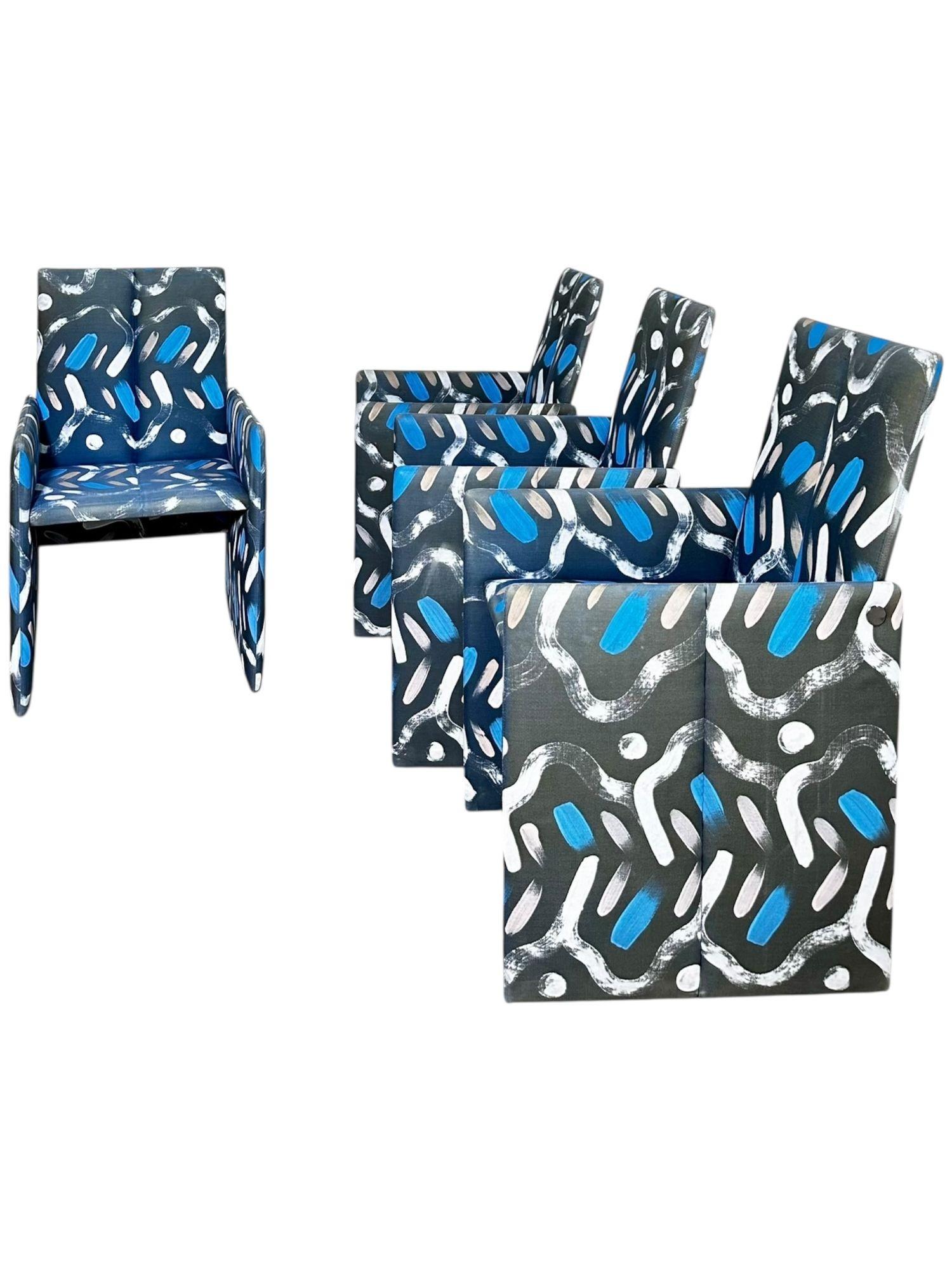 American Vladimir Kagan for Preview Hand Painted Fabric Dining Chairs For Sale