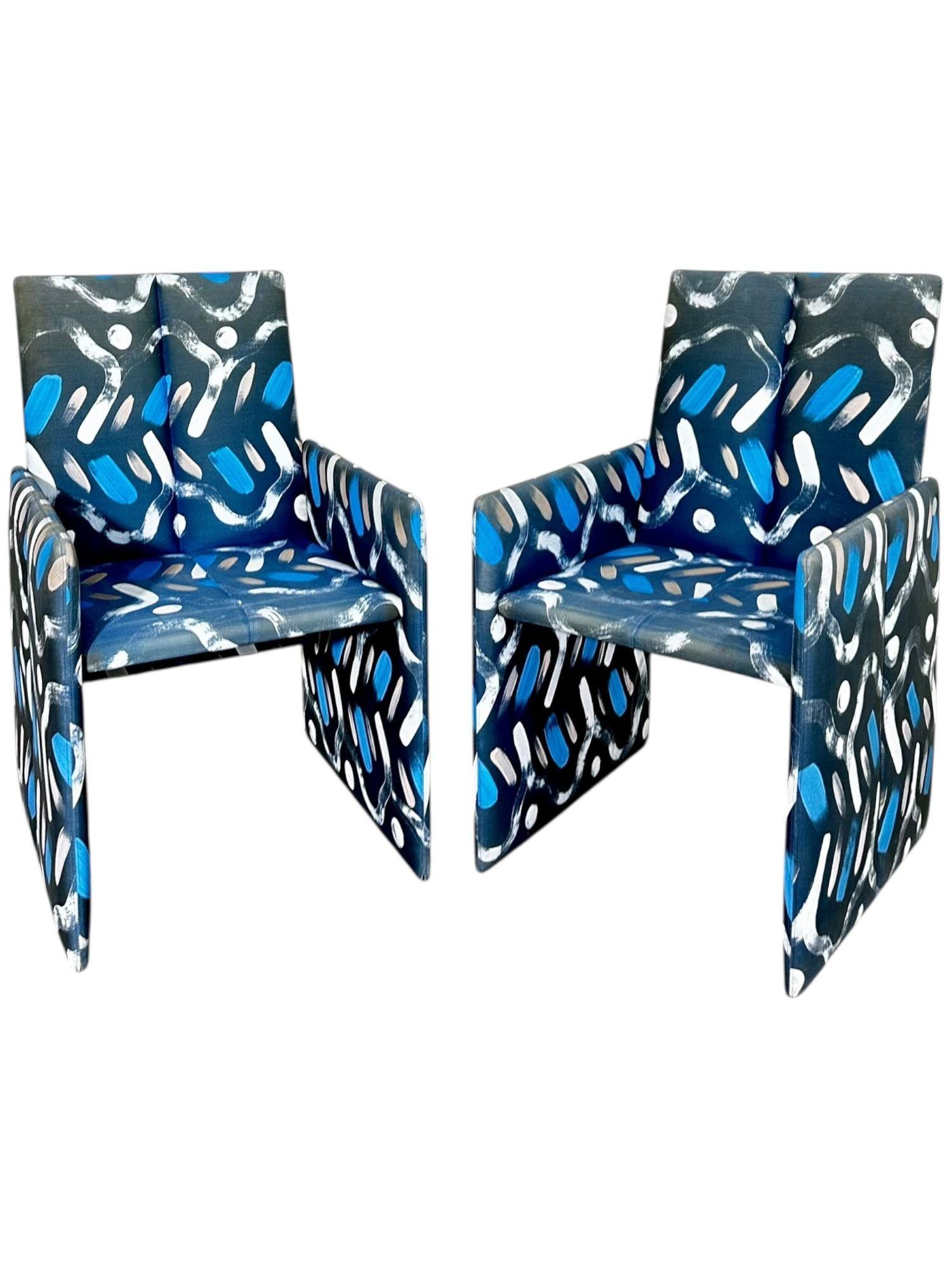 Late 20th Century Vladimir Kagan for Preview Hand Painted Fabric Dining Chairs For Sale