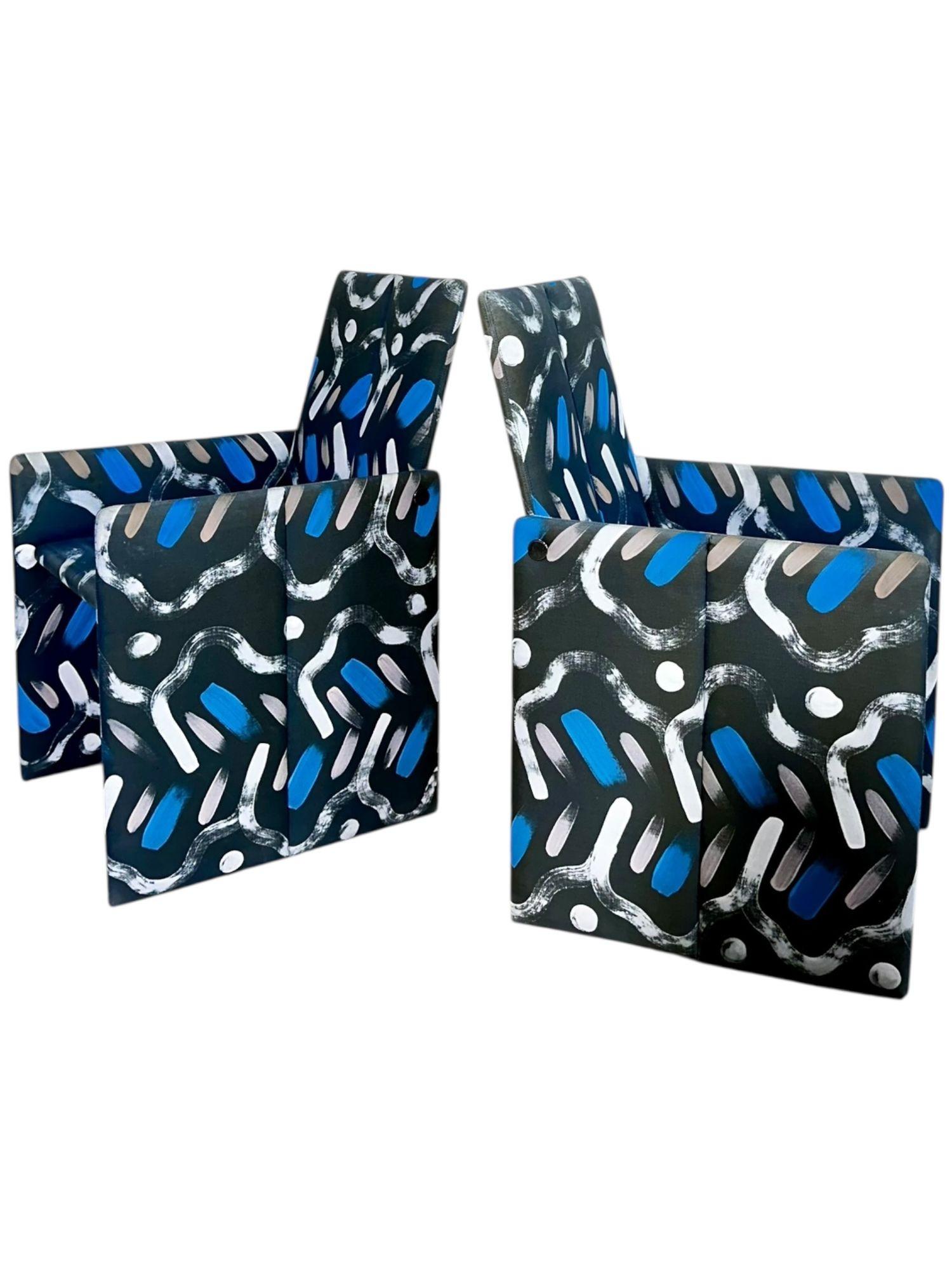 Upholstery Vladimir Kagan for Preview Hand Painted Fabric Dining Chairs For Sale