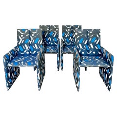 Vladimir Kagan for Preview Hand Painted Fabric Dining Chairs