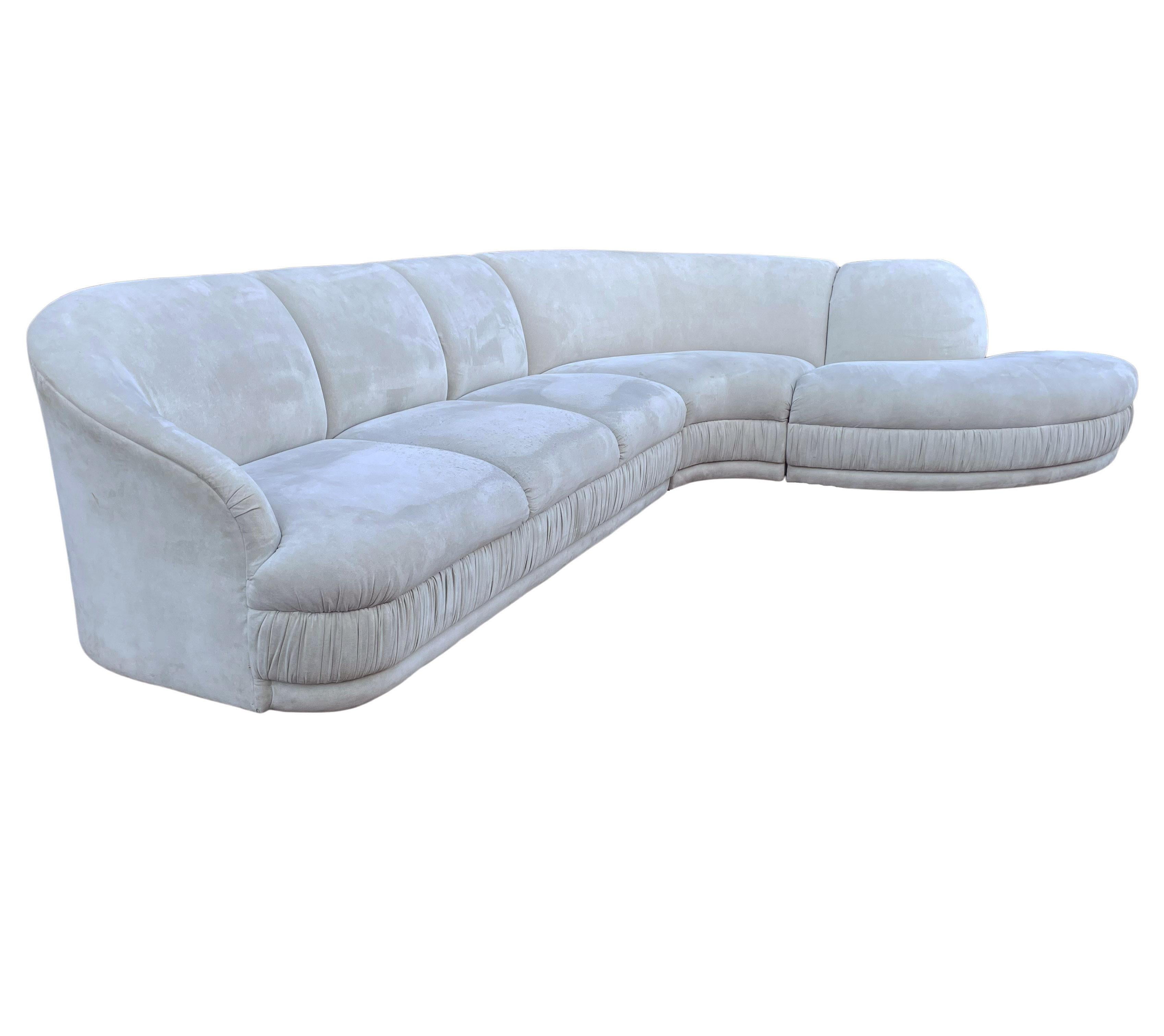 Mid-Century Modern Midcentury Weiman 3-Piece Serpentine Sectional Cloud Sofa in Gray Velvet