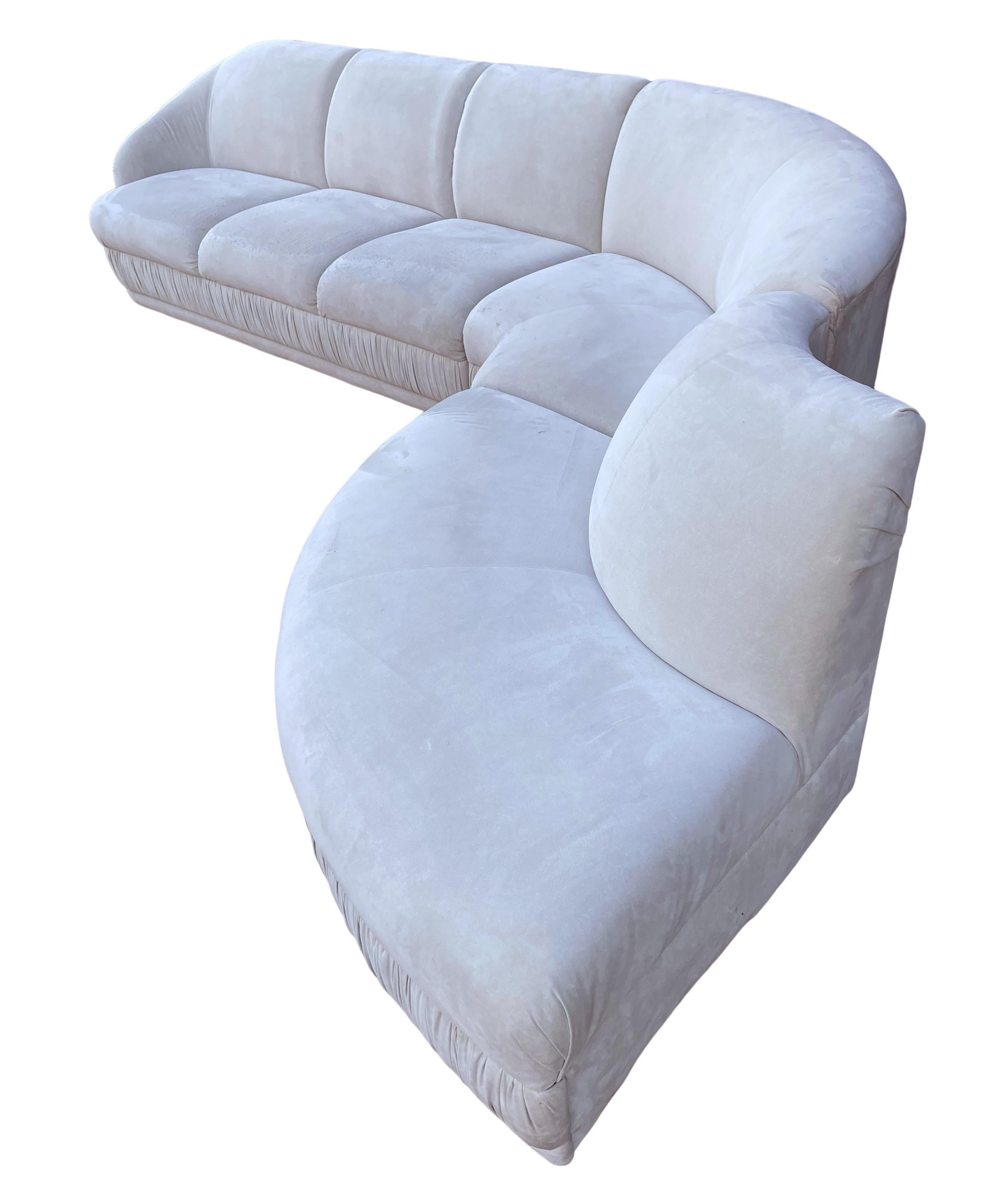 American Midcentury Weiman 3-Piece Serpentine Sectional Cloud Sofa in Gray Velvet