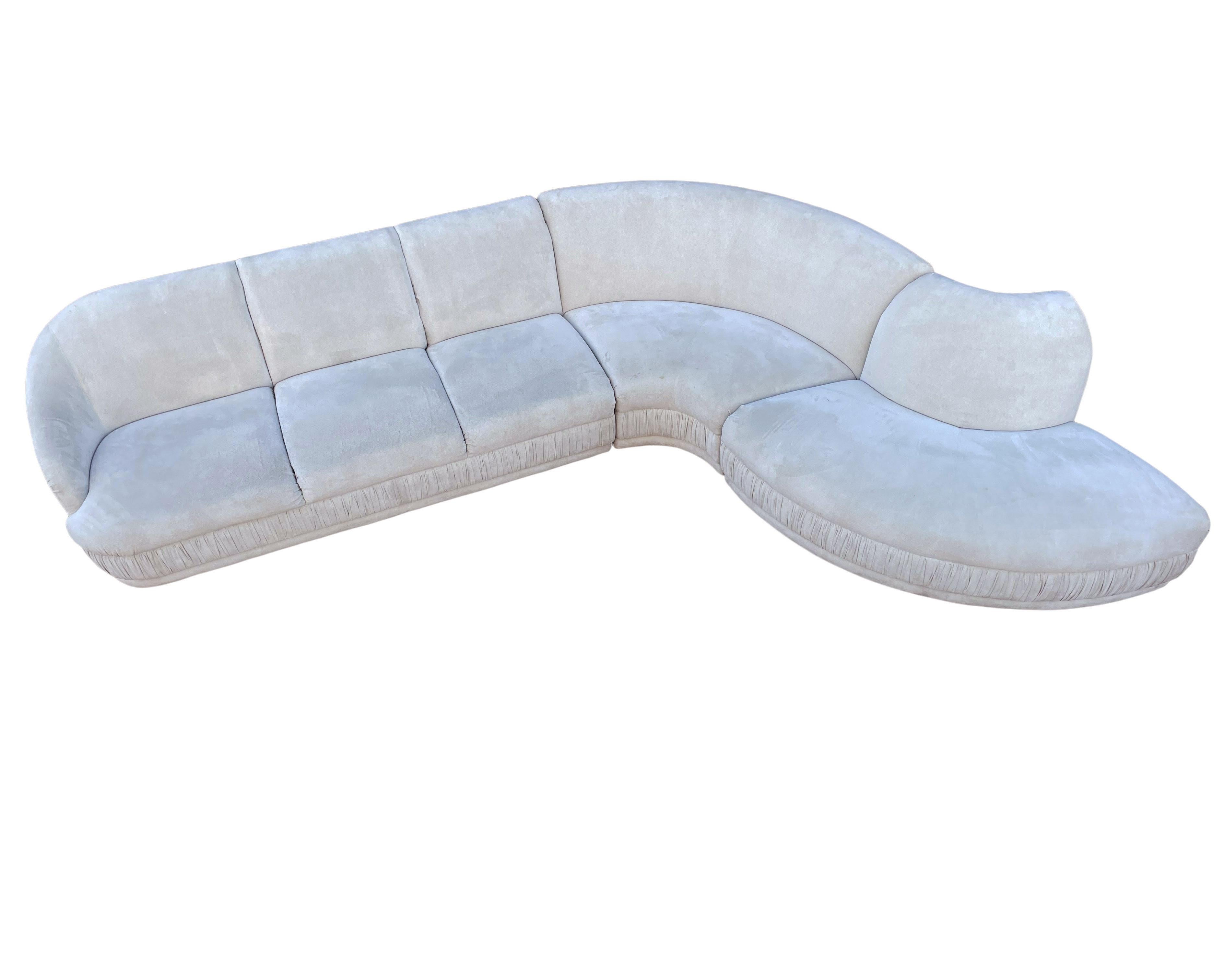 Midcentury Weiman 3-Piece Serpentine Sectional Cloud Sofa in Gray Velvet In Good Condition In Philadelphia, PA