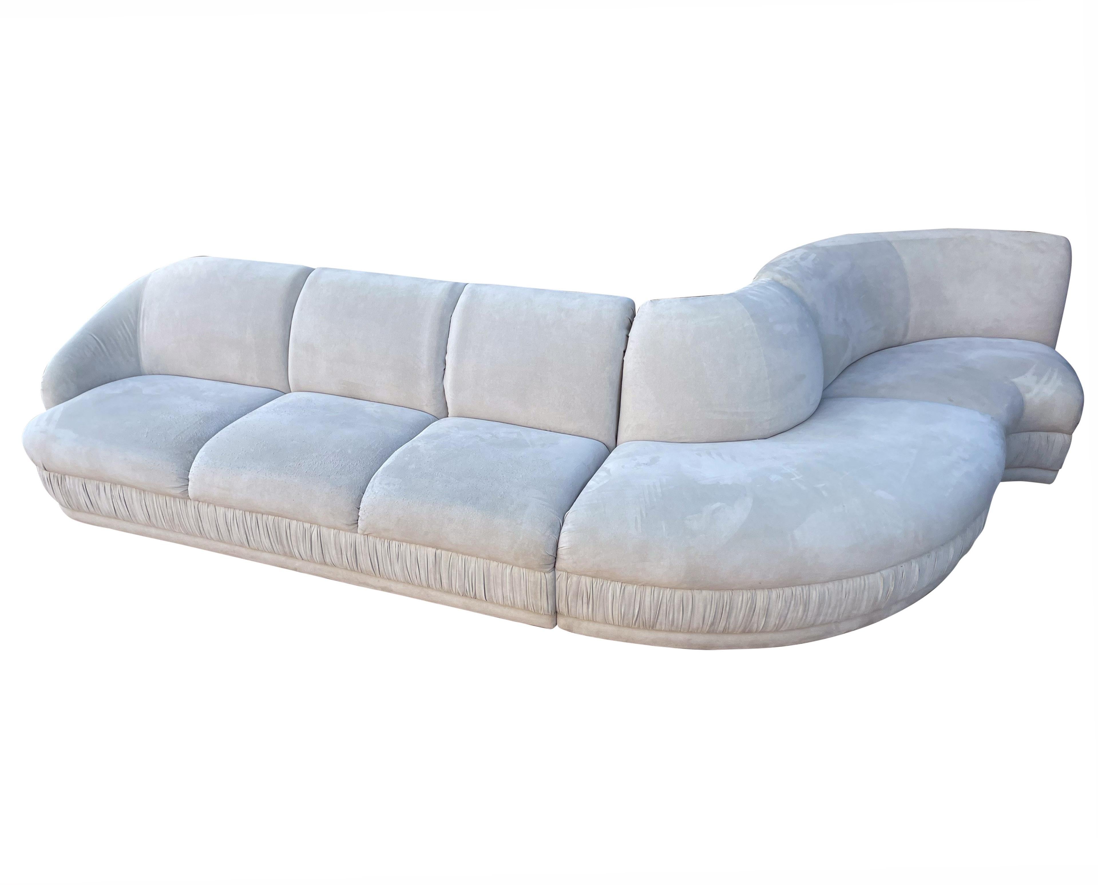 Late 20th Century Midcentury Weiman 3-Piece Serpentine Sectional Cloud Sofa in Gray Velvet