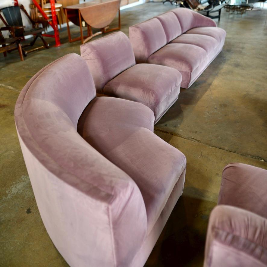 Modern Vladimir Kagan Four-Piece Sectional Cloud Sofa and Armchair in Velvet for Weiman