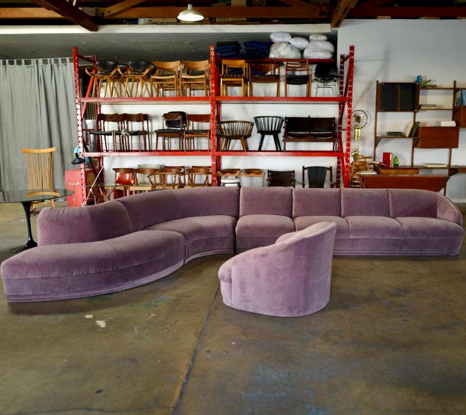 Vladimir Kagan Four-Piece Sectional Cloud Sofa and Armchair in Velvet for Weiman In Excellent Condition In Los Angeles, CA