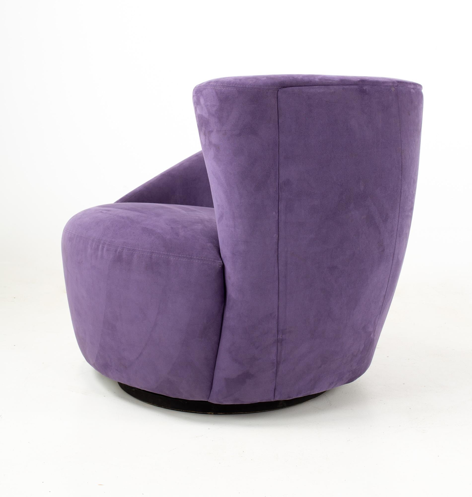 Weiman midcentury purple nautilus chair.
Chair measures: 36 wide x 36 deep x 29.75 high, with a seat height of 17 inches

All pieces of furniture can be had in what we call restored vintage condition. That means the piece is restored upon