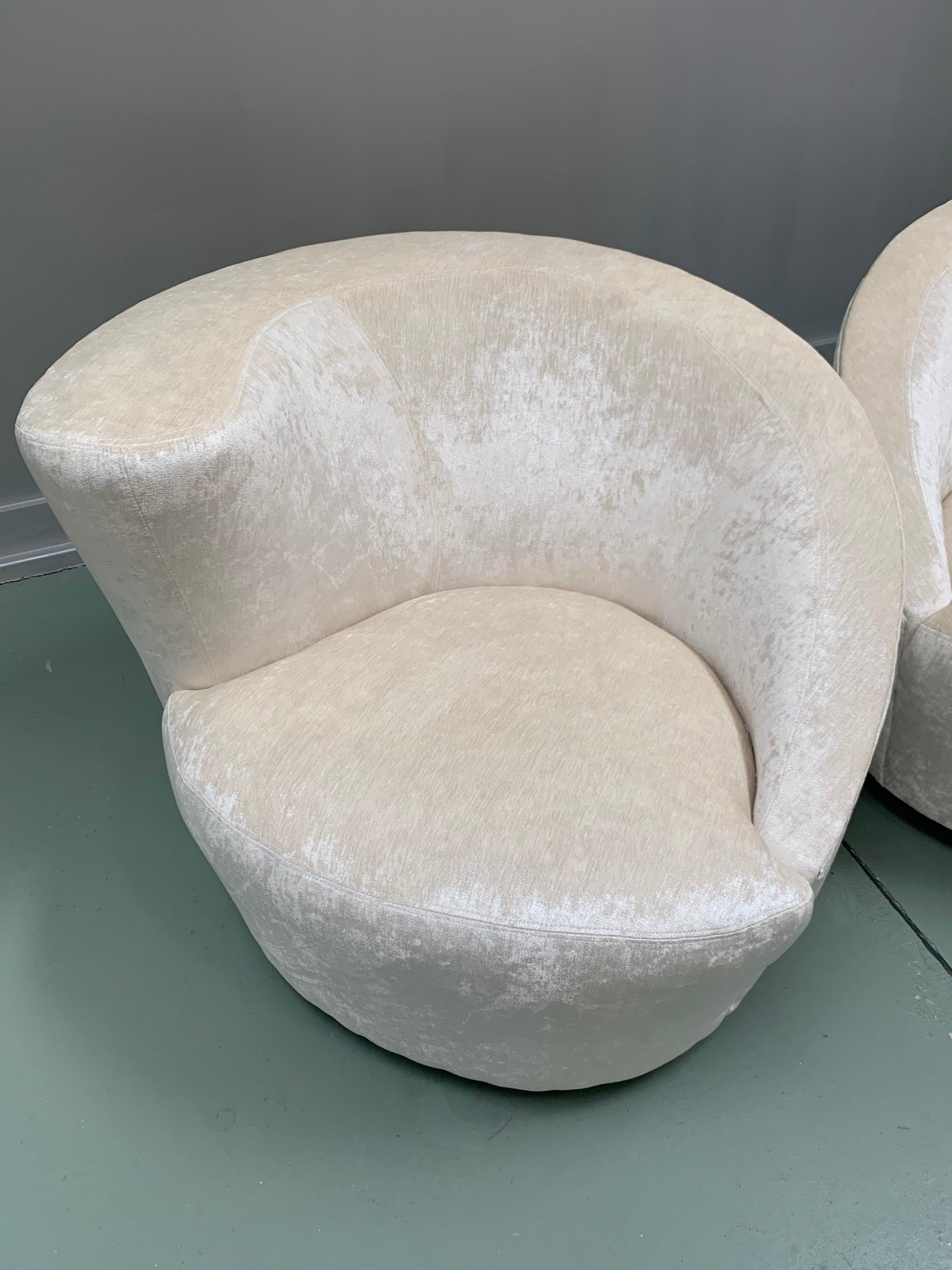 American Vladimir Kagan for Weiman Pair of Newly Upholstered Nautilus Swivel Chairs