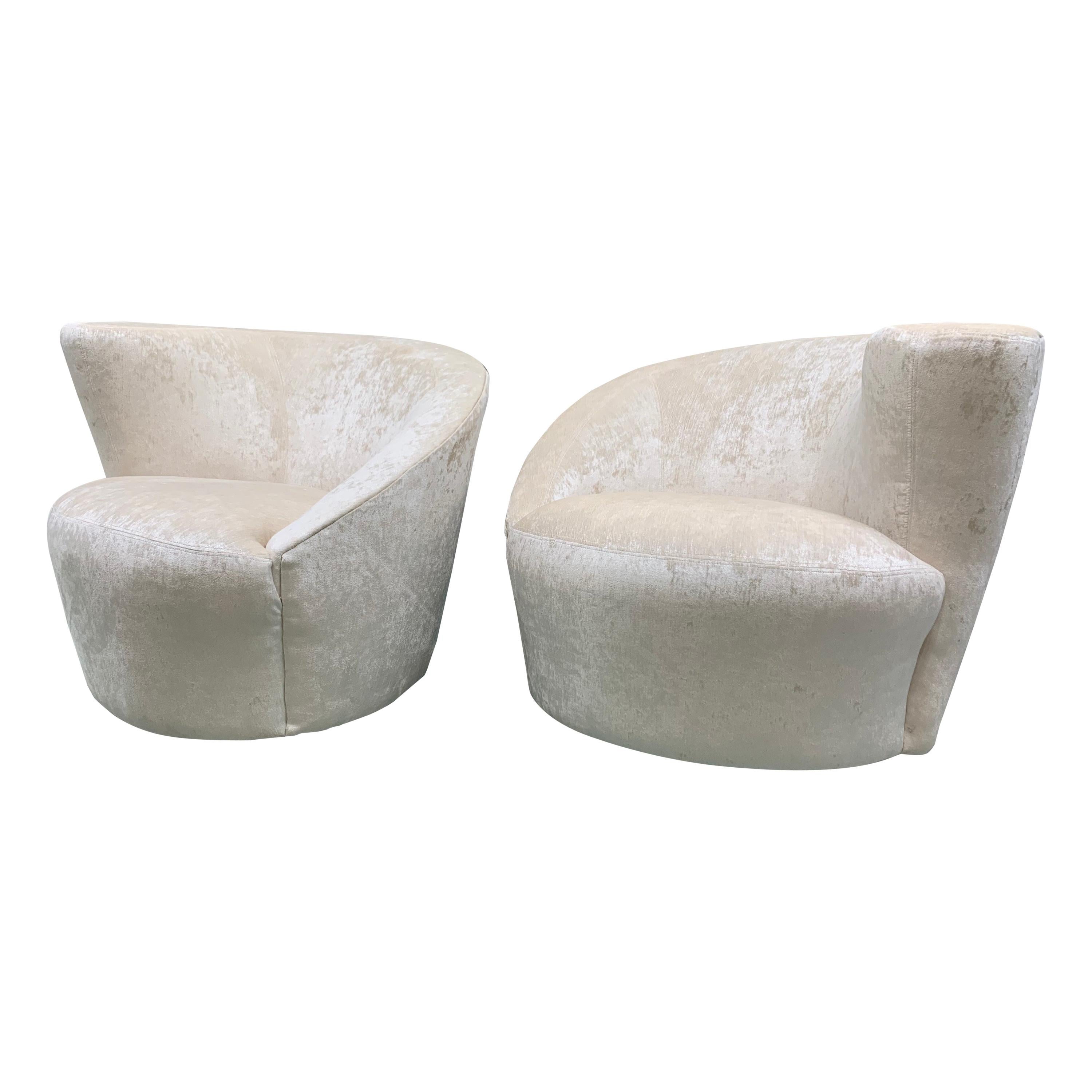 Vladimir Kagan for Weiman Pair of Newly Upholstered Nautilus Swivel Chairs