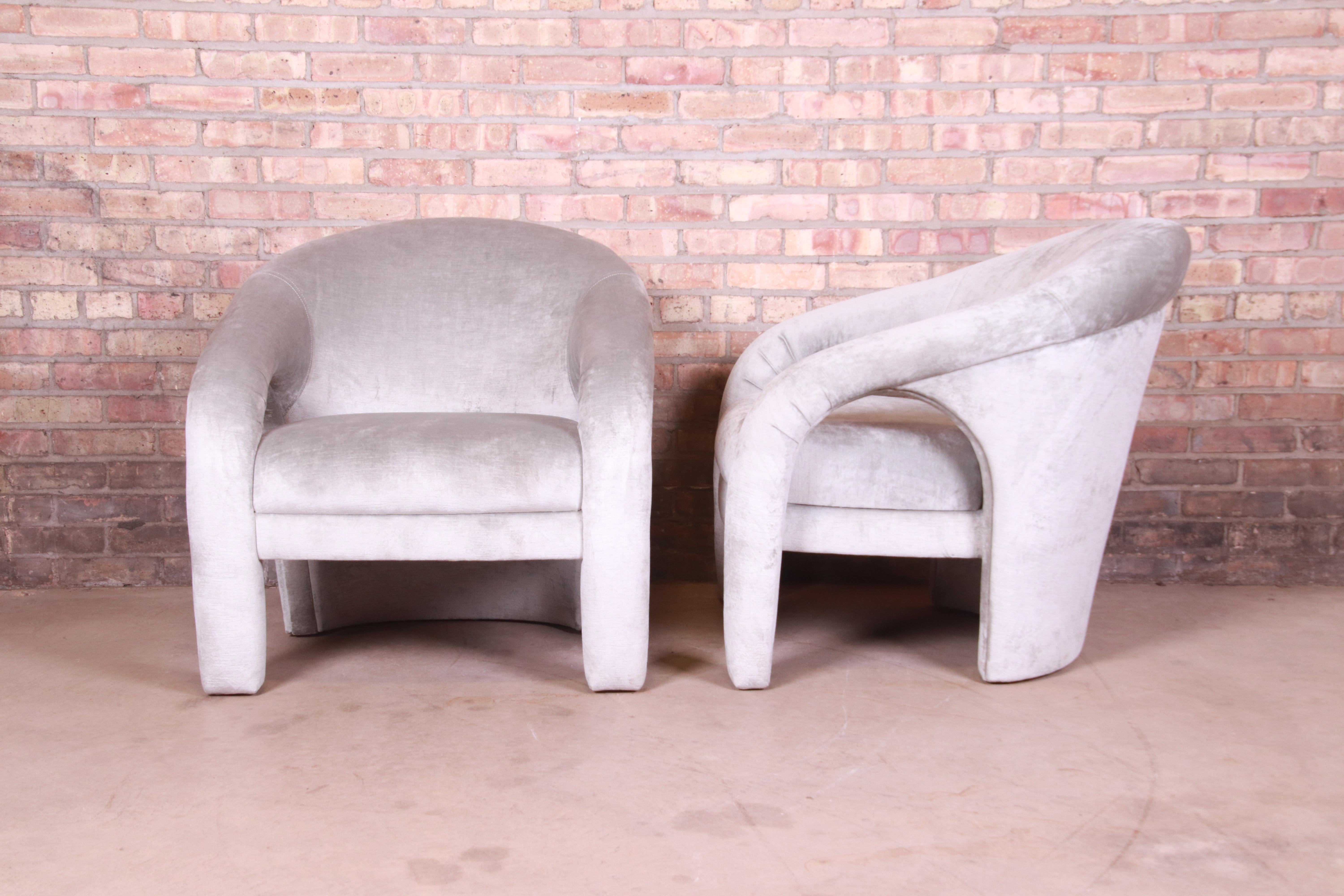 Vladimir Kagan Sculptural Velvet Upholstered Lounge Chairs, Pair For Sale 1