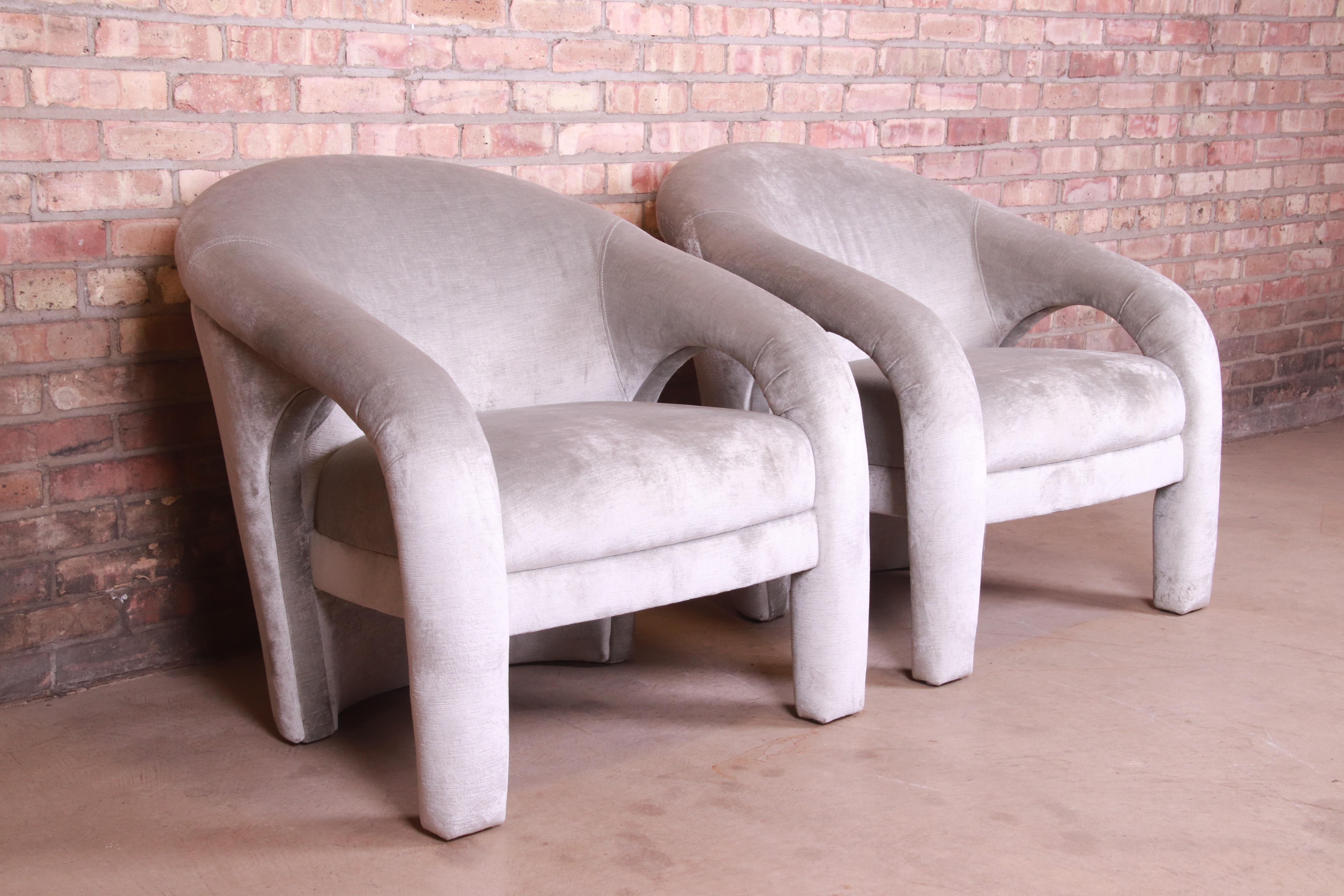 Mid-Century Modern Vladimir Kagan Sculptural Velvet Upholstered Lounge Chairs, Pair For Sale