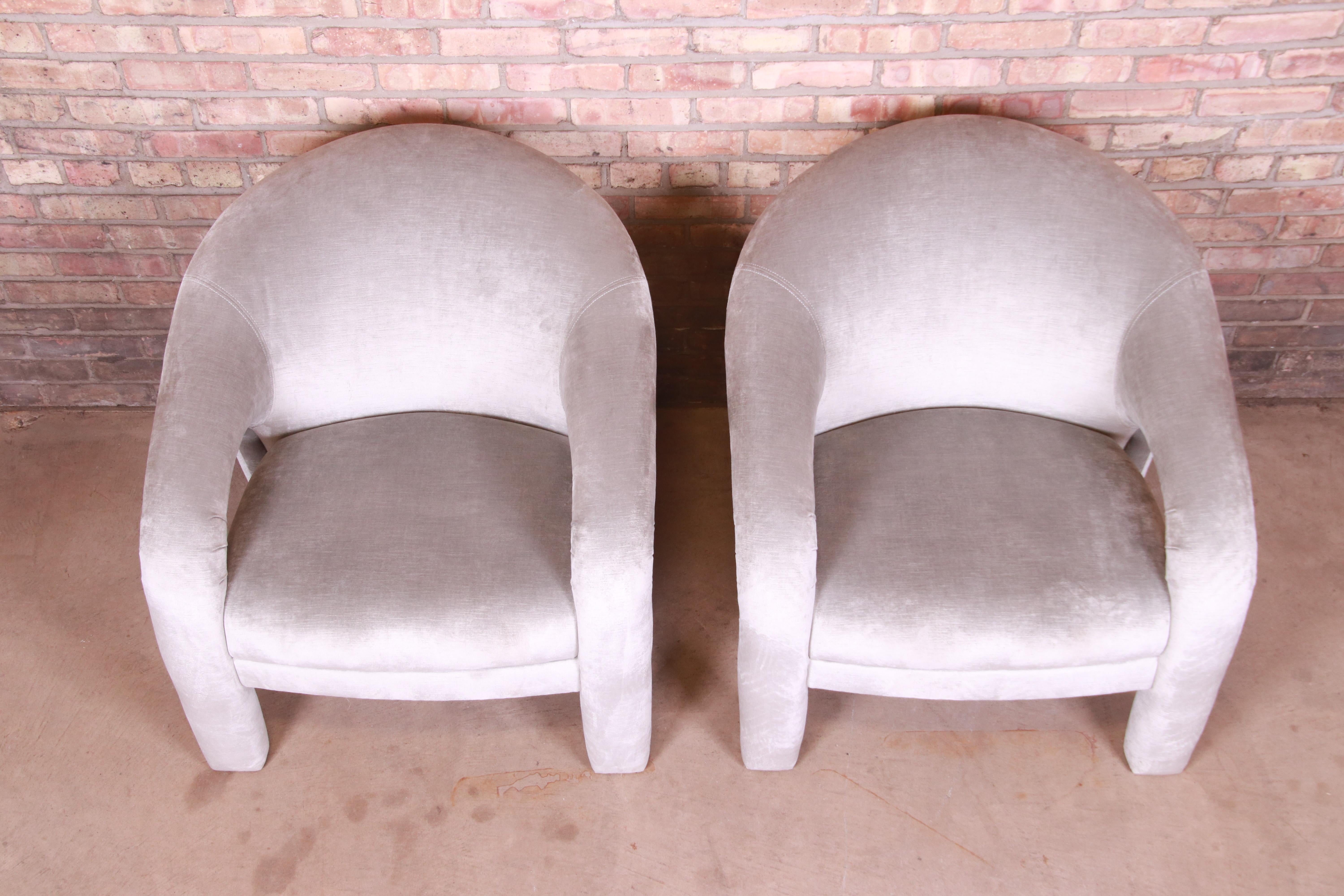 Late 20th Century Vladimir Kagan Sculptural Velvet Upholstered Lounge Chairs, Pair For Sale