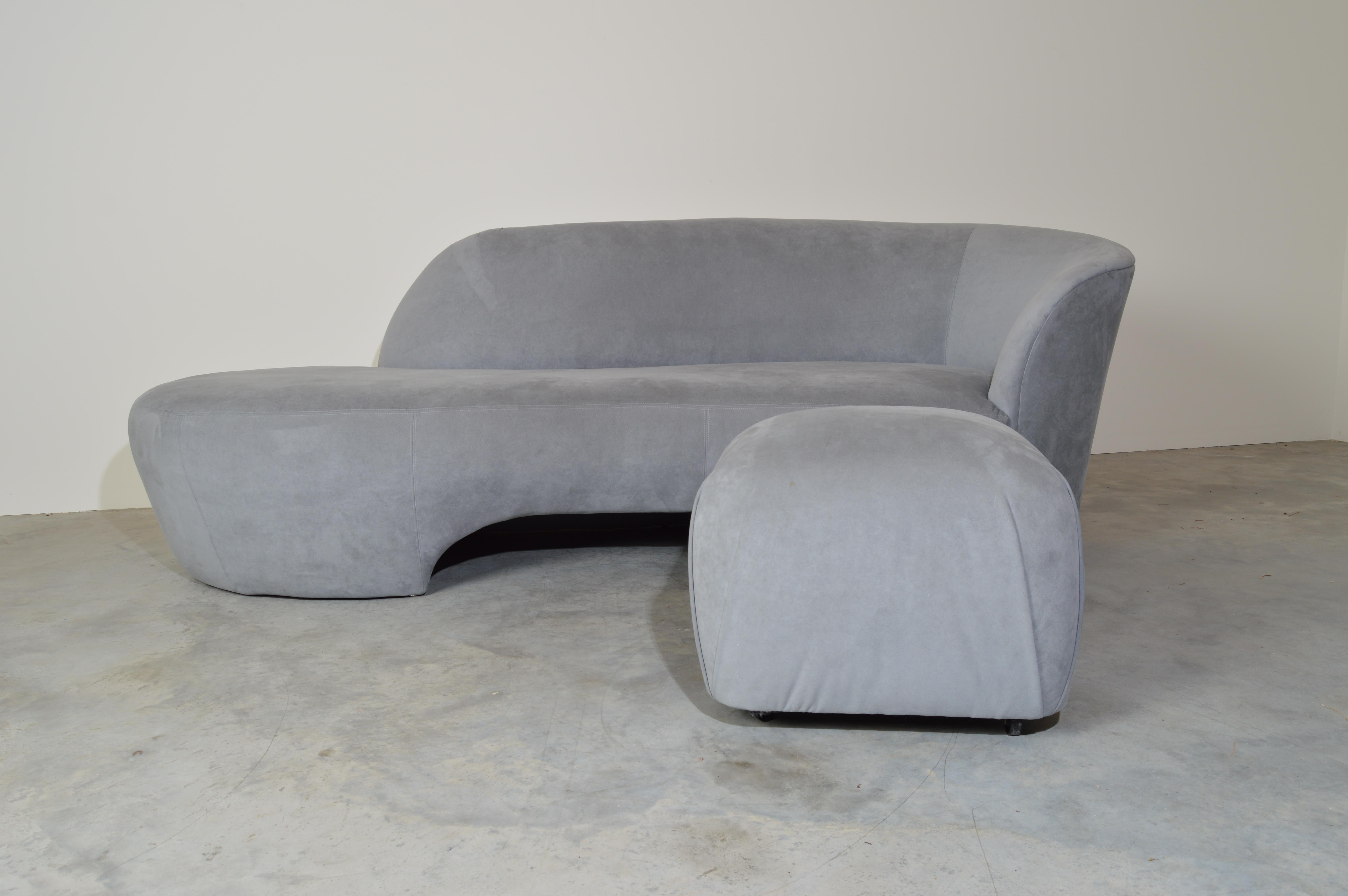 Weiman Preview Sofa Chaise Lounge with Pouf Ottoman in Ultrasuede after Kagan 11