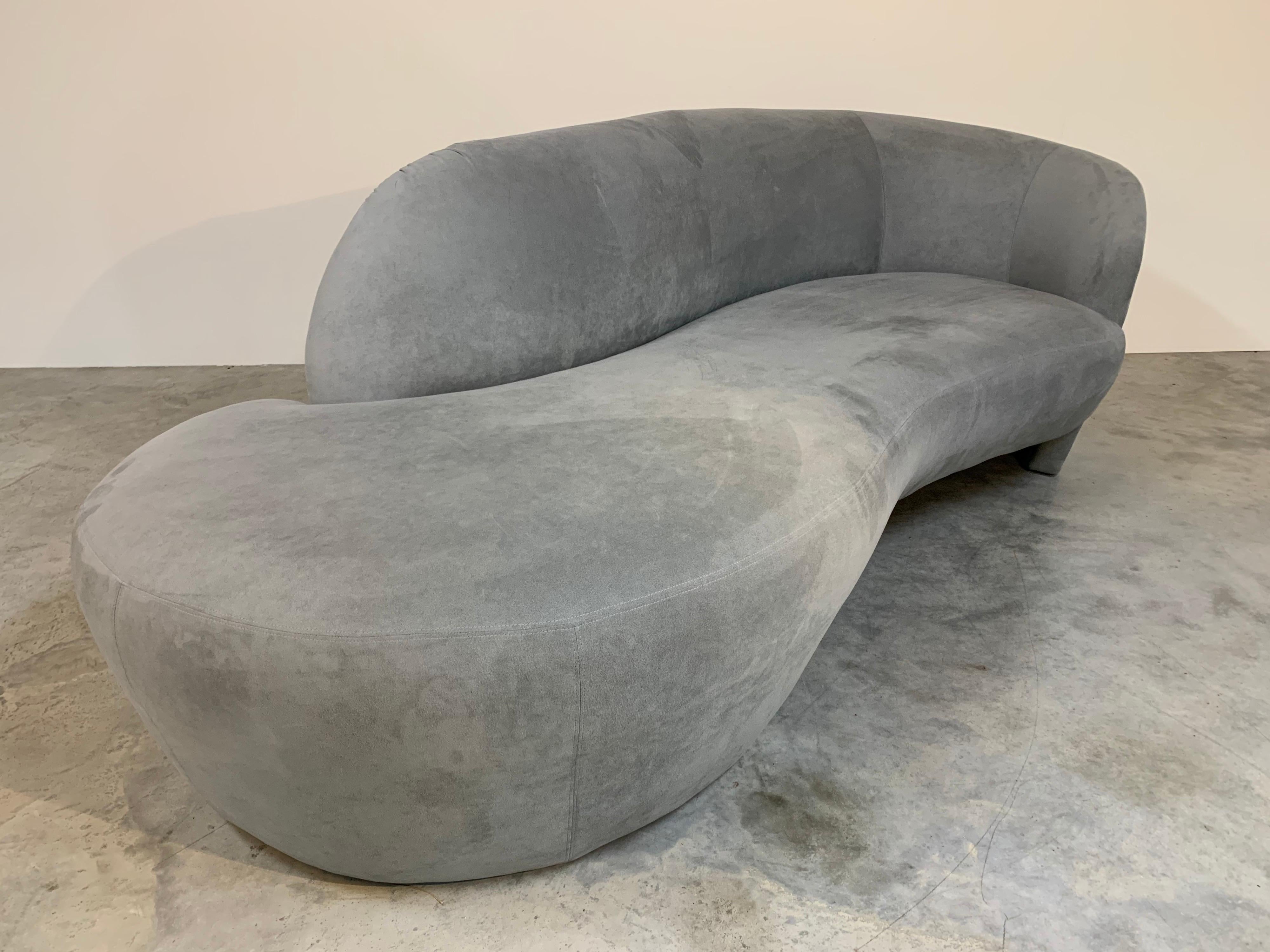Mid-Century Modern Weiman Preview Sofa Chaise Lounge with Pouf Ottoman in Ultrasuede after Kagan