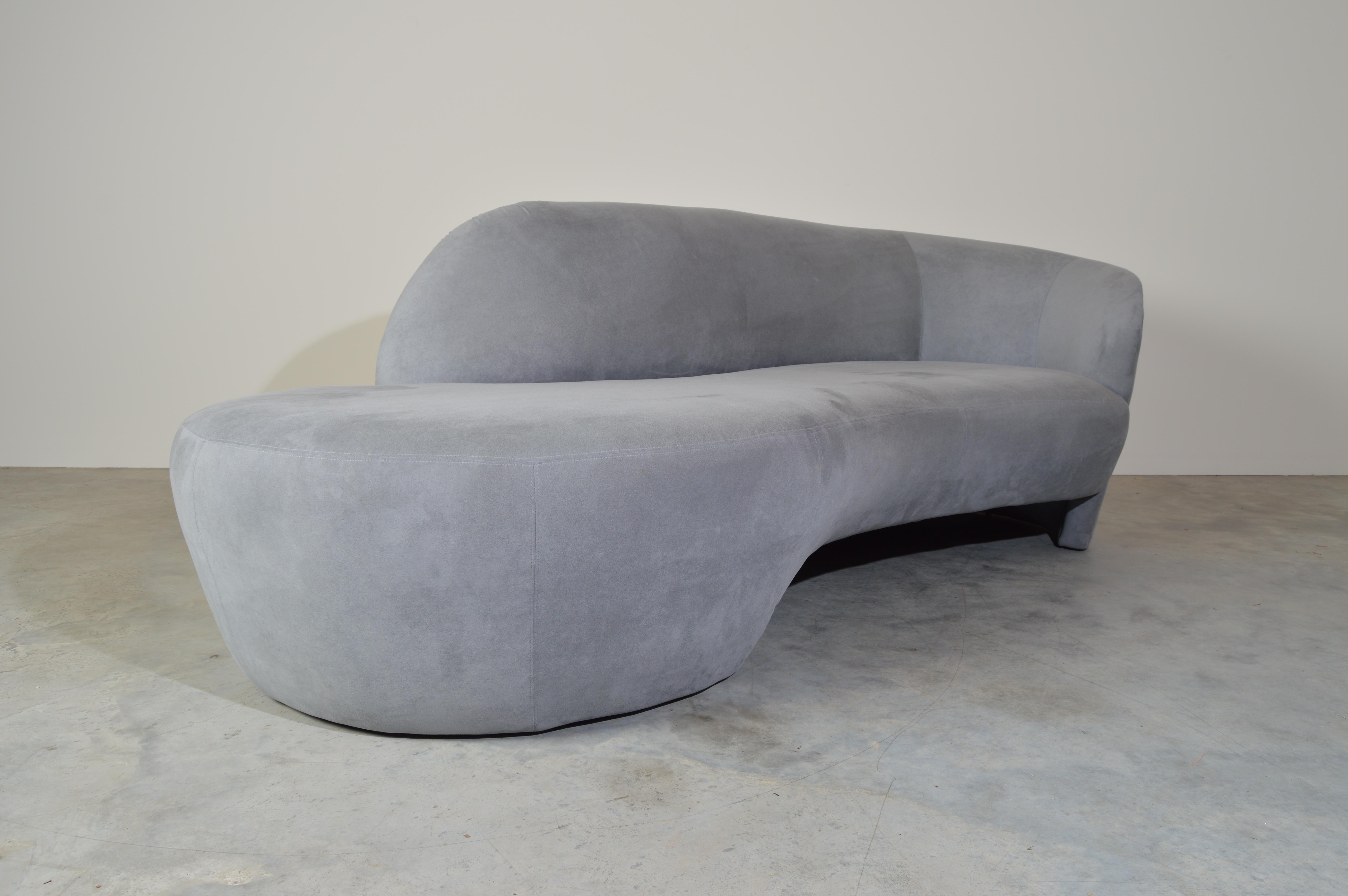 American Weiman Preview Sofa Chaise Lounge with Pouf Ottoman in Ultrasuede after Kagan