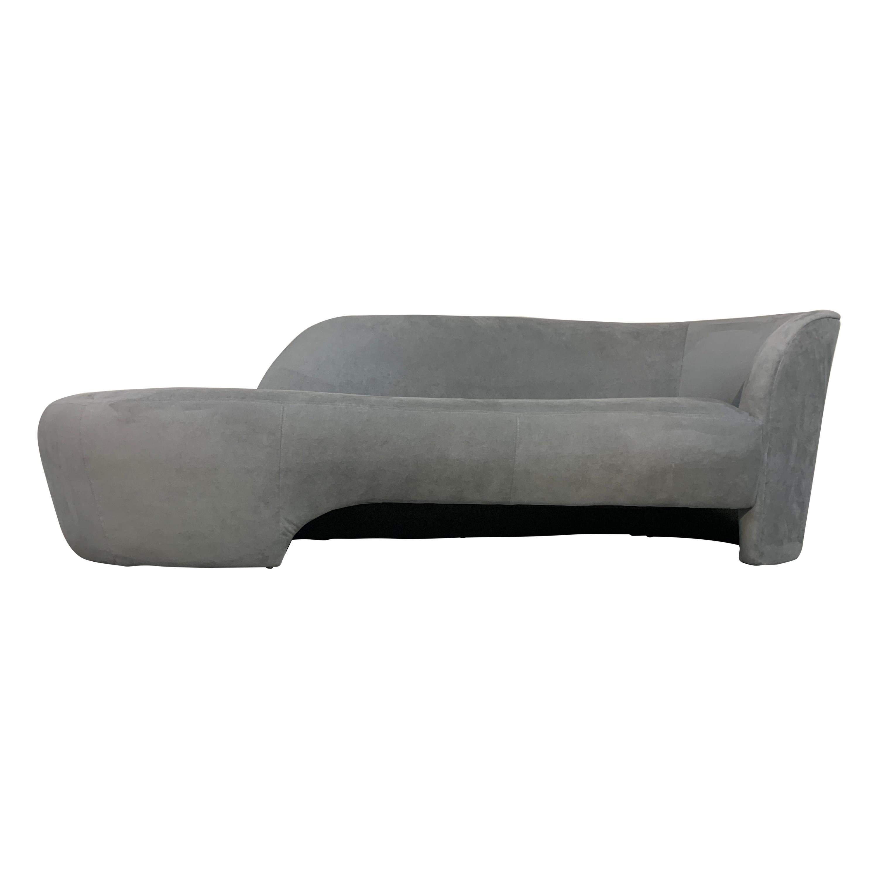 Weiman Preview Sofa Chaise Lounge with Pouf Ottoman in Ultrasuede after Kagan