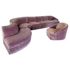 Vladimir Kagan Four-Piece Sectional Cloud Sofa and Armchair in Velvet for Weiman