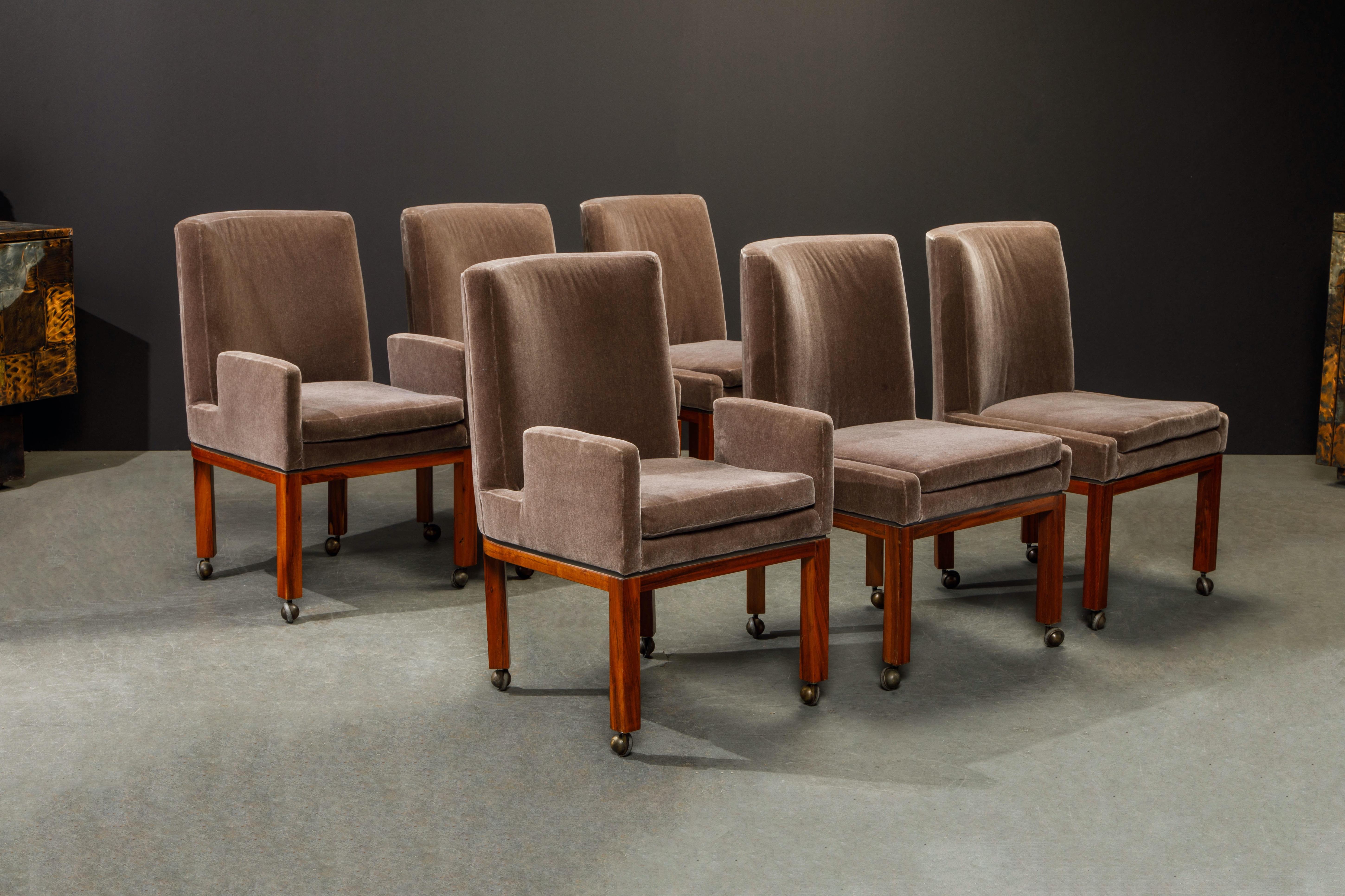 Post-Modern Vladimir Kagan Handmade Dining Chairs on Casters, Set of Six, c 1970s, Signed