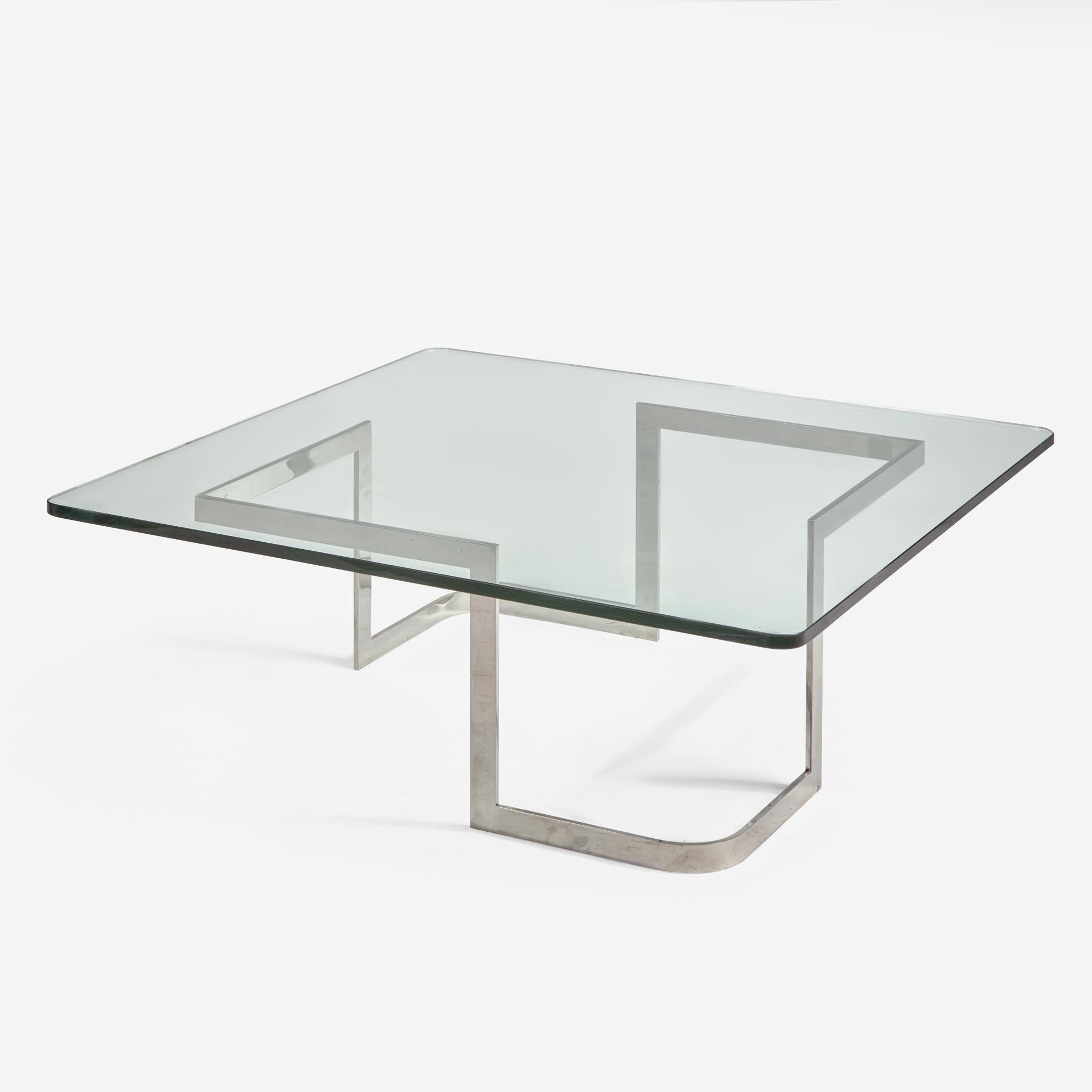 Postmoderne Table basse familiale personnelle Vladimir Kagan Infinity en acier et verre, vers 1970 en vente
