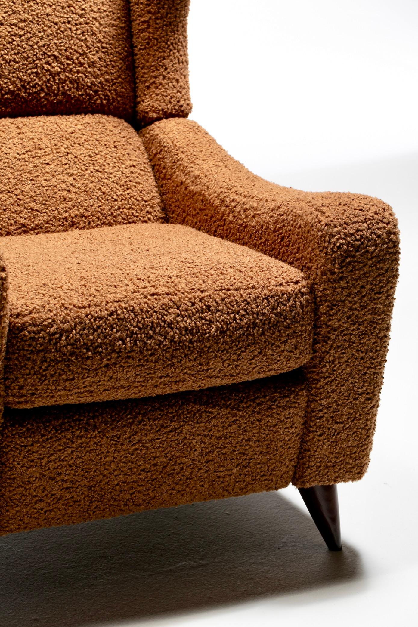 Vladimir Kagan Juno Wingback Recliner in Soft Cocoa Brown Bouclé For Sale 10