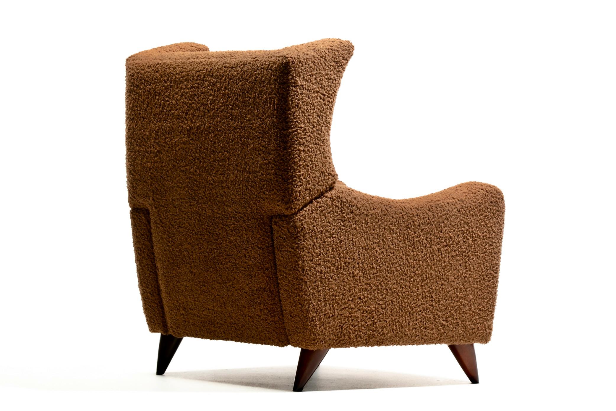 Late 20th Century Vladimir Kagan Juno Wingback Recliner in Soft Cocoa Brown Bouclé For Sale