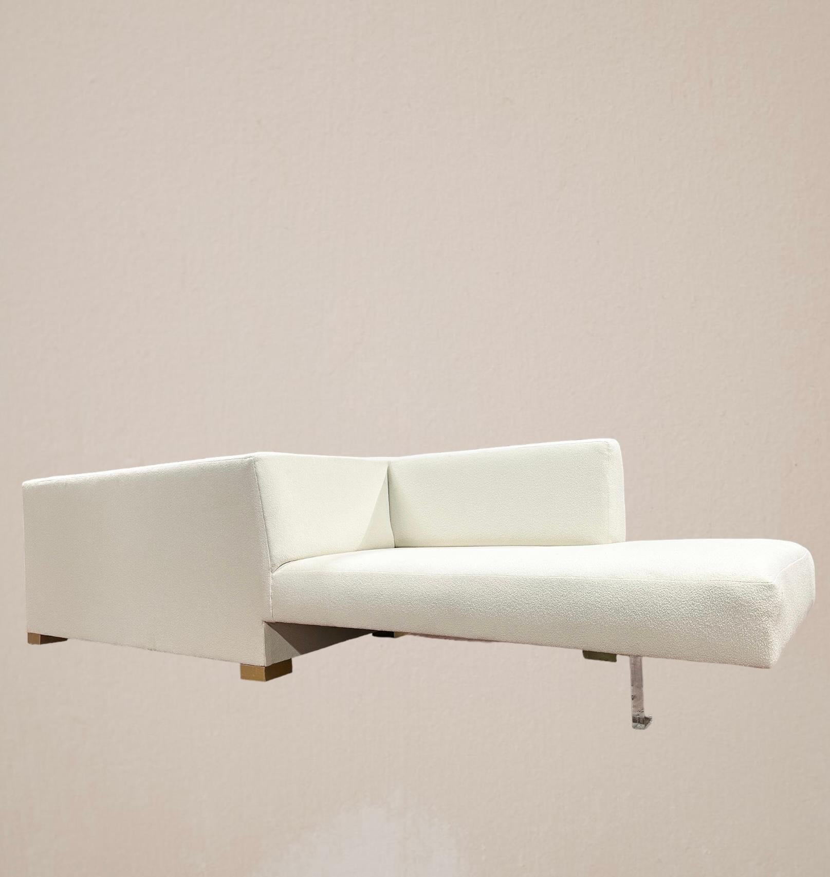 Modern Vladimir Kagan Large Custom Double Sided Sofa White Bouclé Vintage, Certified For Sale
