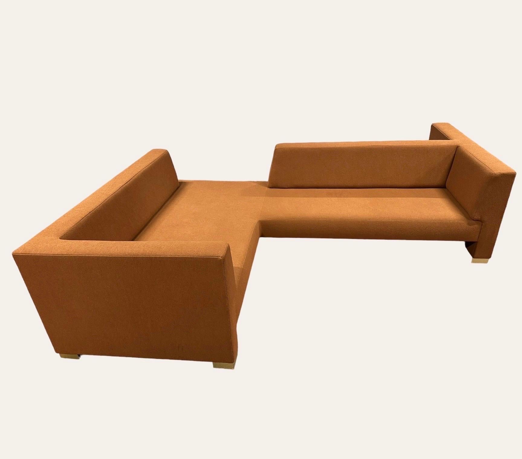 Moderne Grand canapé sectionnel personnalisé en forme de L en tissu bouclé rouille à motifs vintage Vladimir Kagan en vente