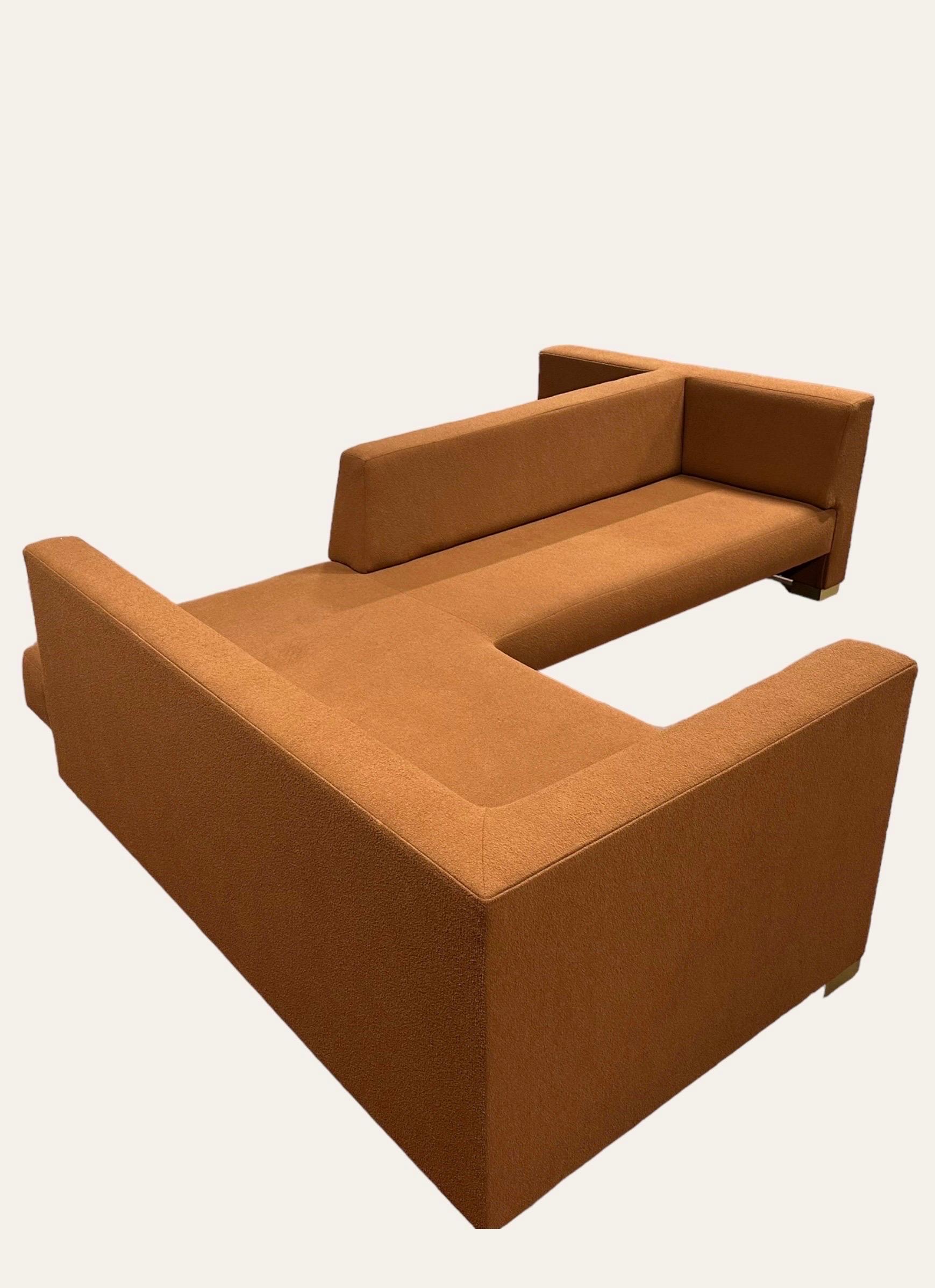 rust boucle sofa