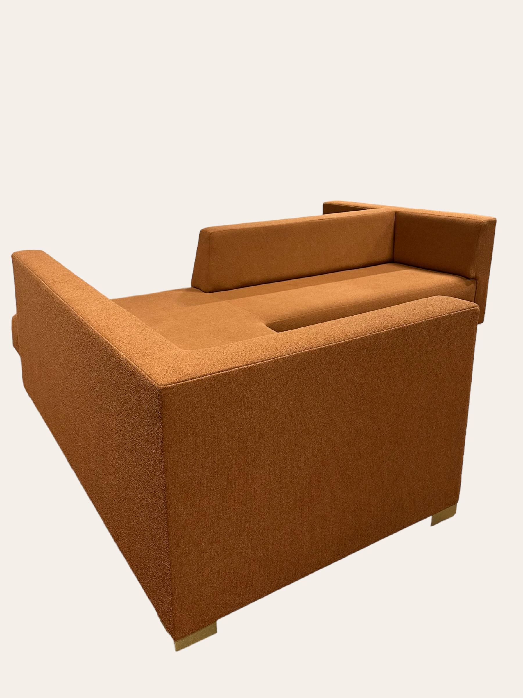 Grand canapé sectionnel personnalisé en forme de L en tissu bouclé rouille à motifs vintage Vladimir Kagan Bon état - En vente à Philadelphia, PA