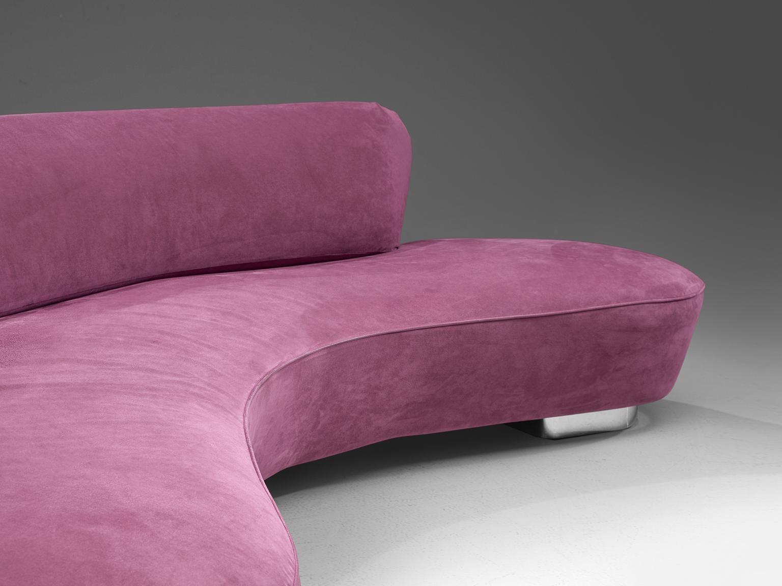 Fabric Vladimir Kagan Large 'Serpentine' Sofa in Magenta