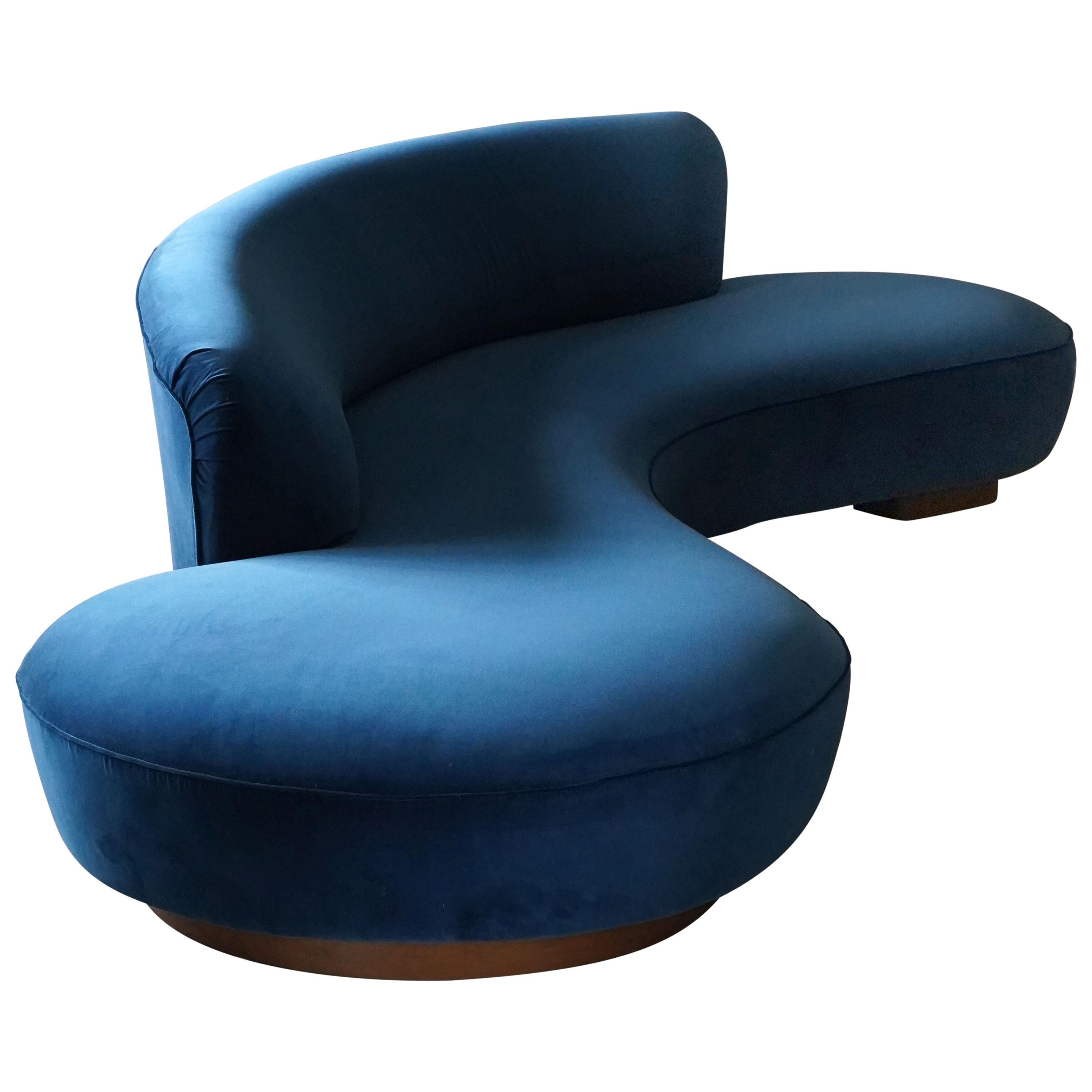 Vladimir Kagan, Large Sofa, Walnut, Blue Velvet, Vladimir Kagan Designs, Inc