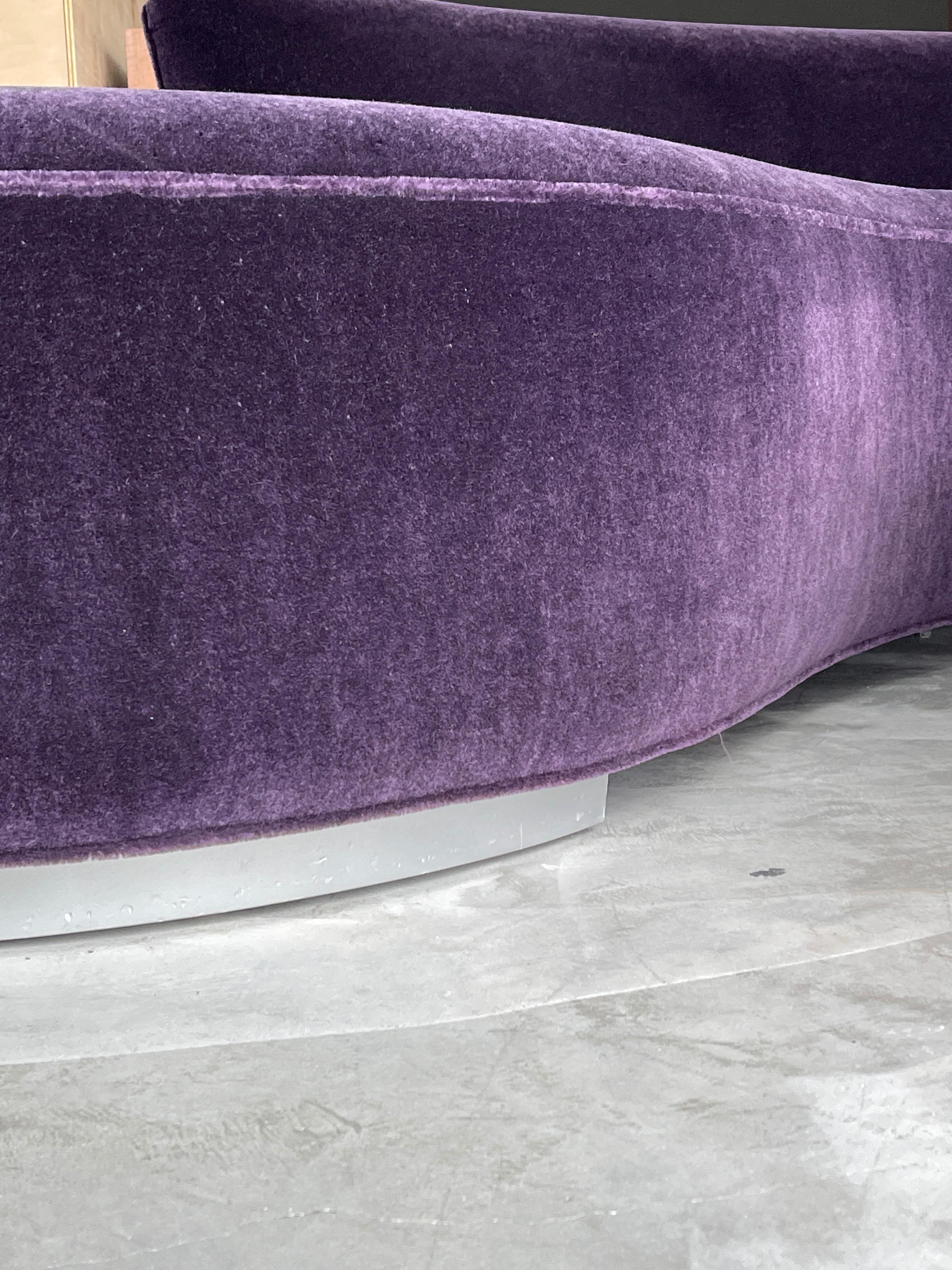 Mid-Century Modern Vladimir Kagan, Large Sofa, wood, Purple Mohair, Vladimir Kagan Designs, Inc