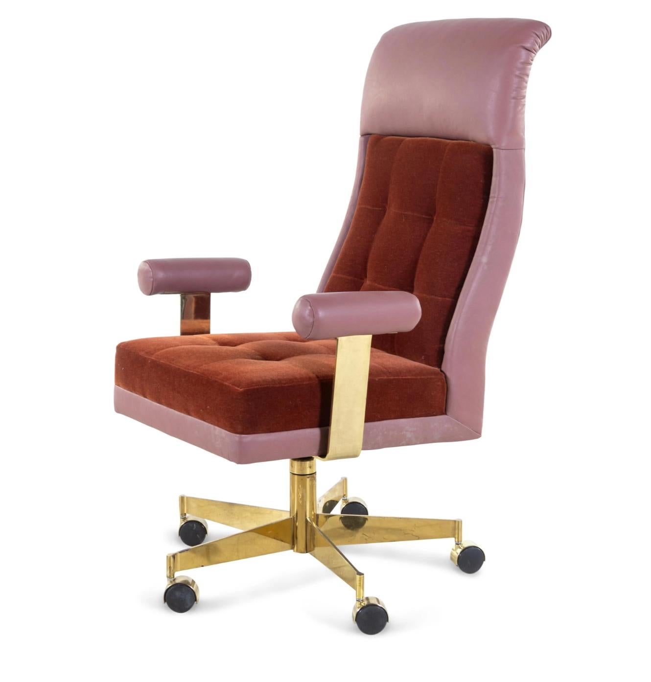 Modern Vladimir Kagan Leather and Mohair Executive Desk Chair, circa 1979, Signed 