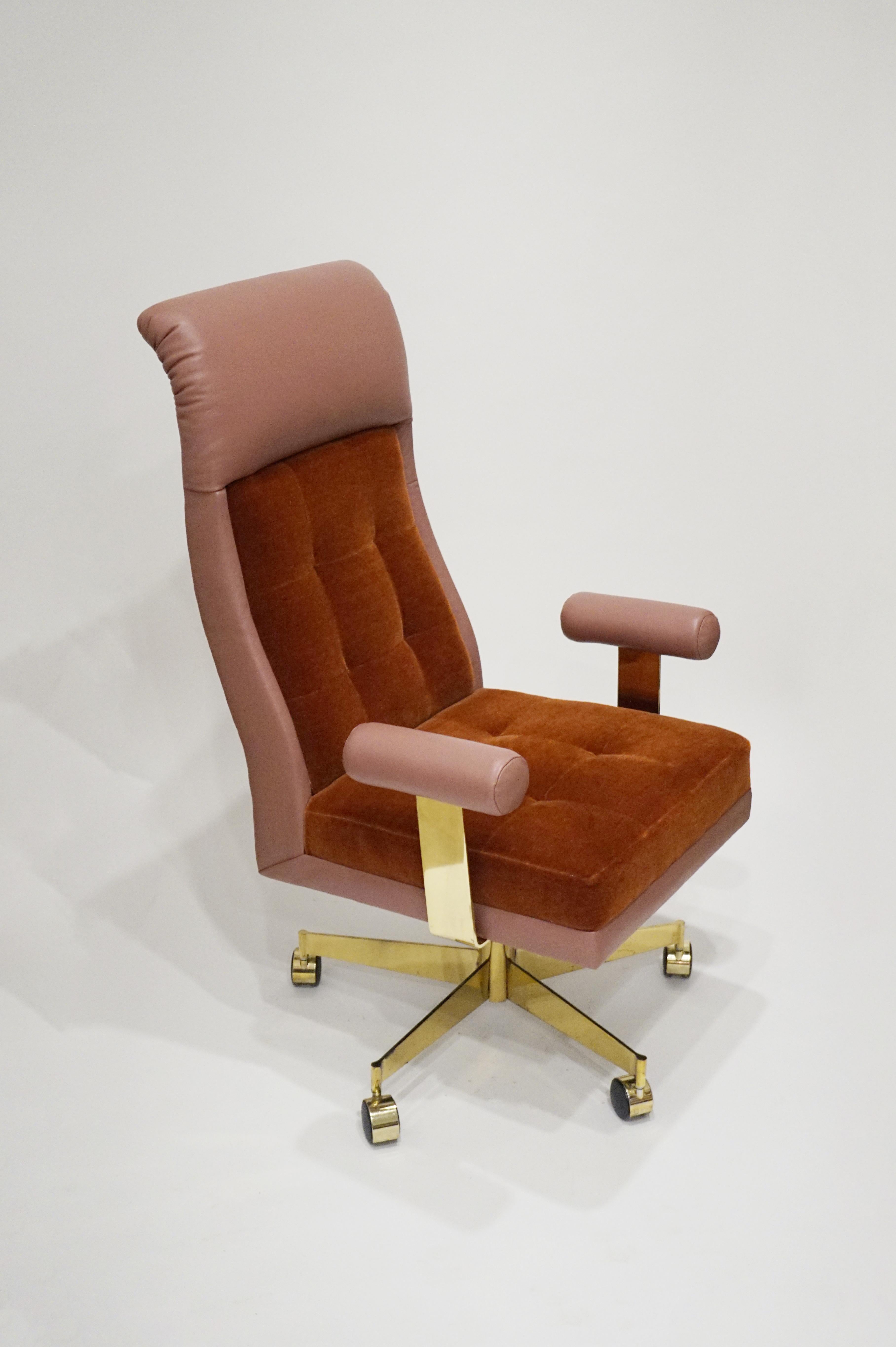 Vladimir Kagan Leather and Mohair Executive Desk Chair, circa 1979, Signed  1