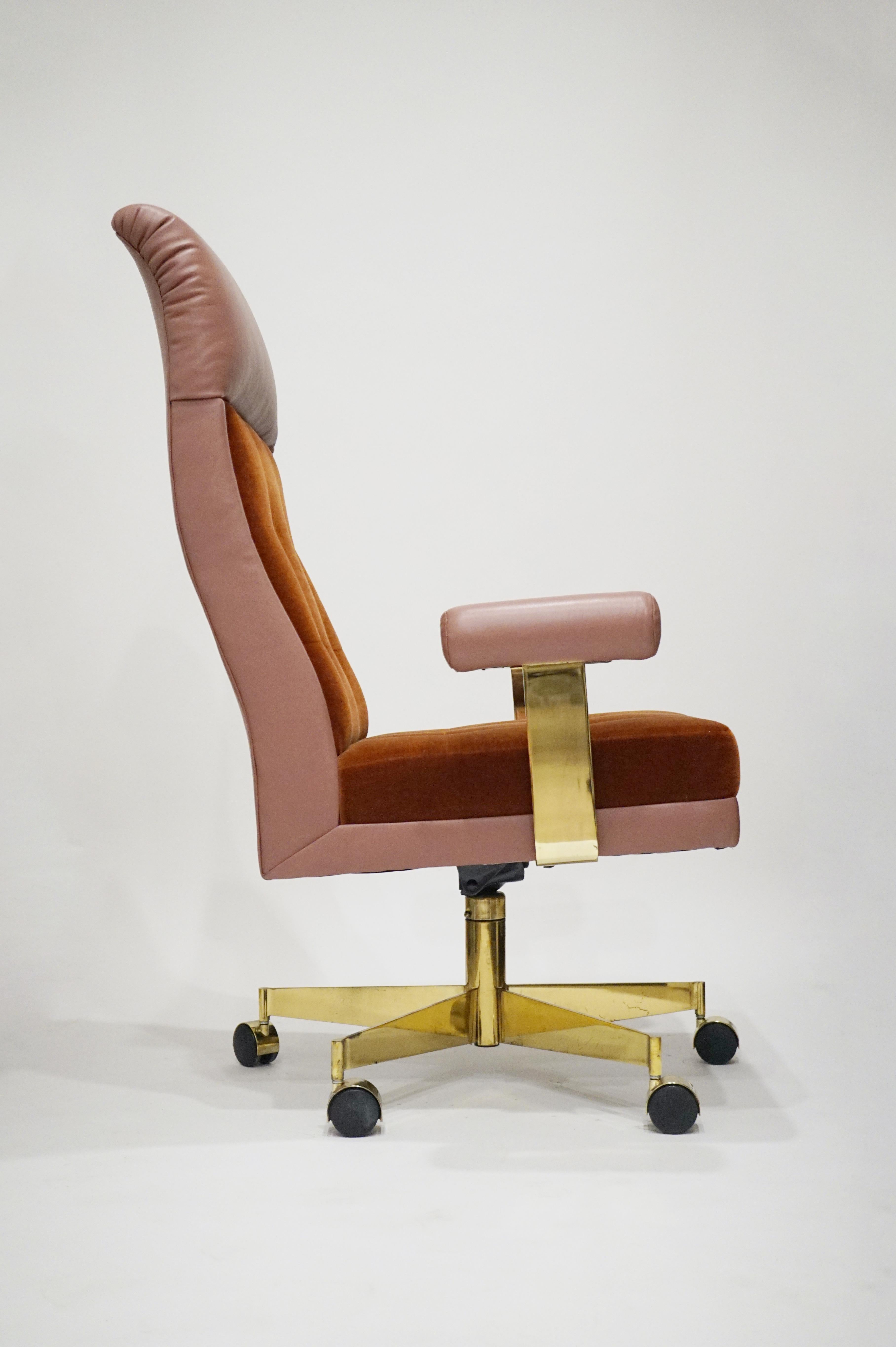 Vladimir Kagan Leather and Mohair Executive Desk Chair, circa 1979, Signed 1