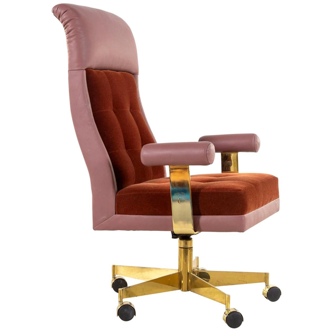 Vladimir Kagan Leather and Mohair Executive Desk Chair, circa 1979, Signed 