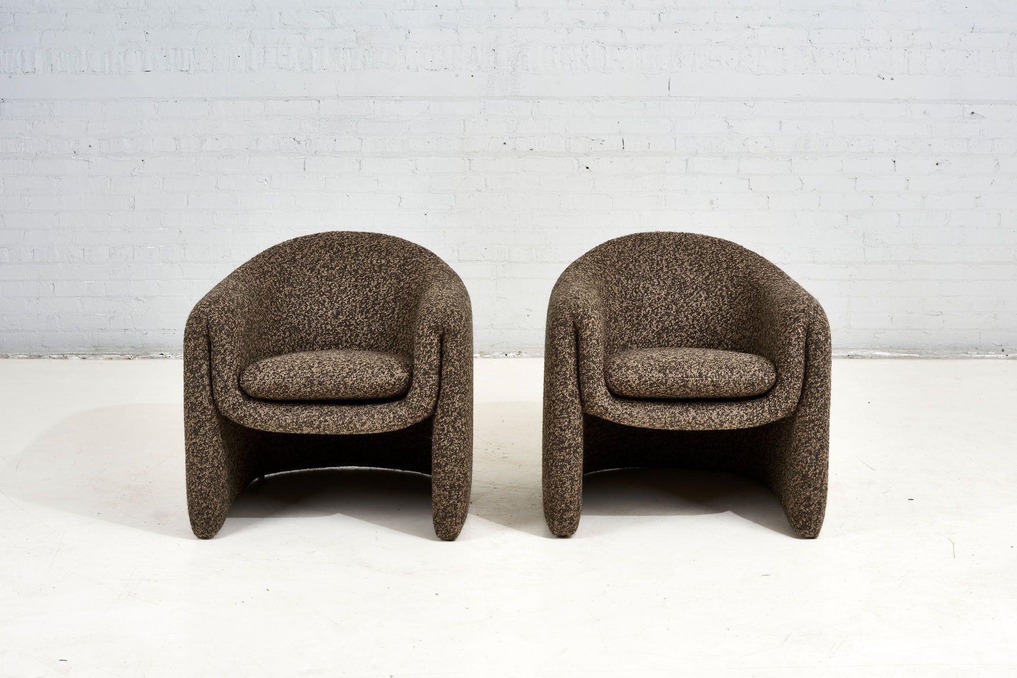 Vladimir Kagan lounge chairs by Preview, 1990. Newly reupholstered in boucle.