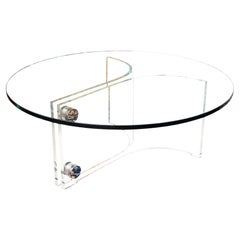 Vladimir Kagan Lucite and Chrome Base Circular Glass Top Coffee Cocktail Table