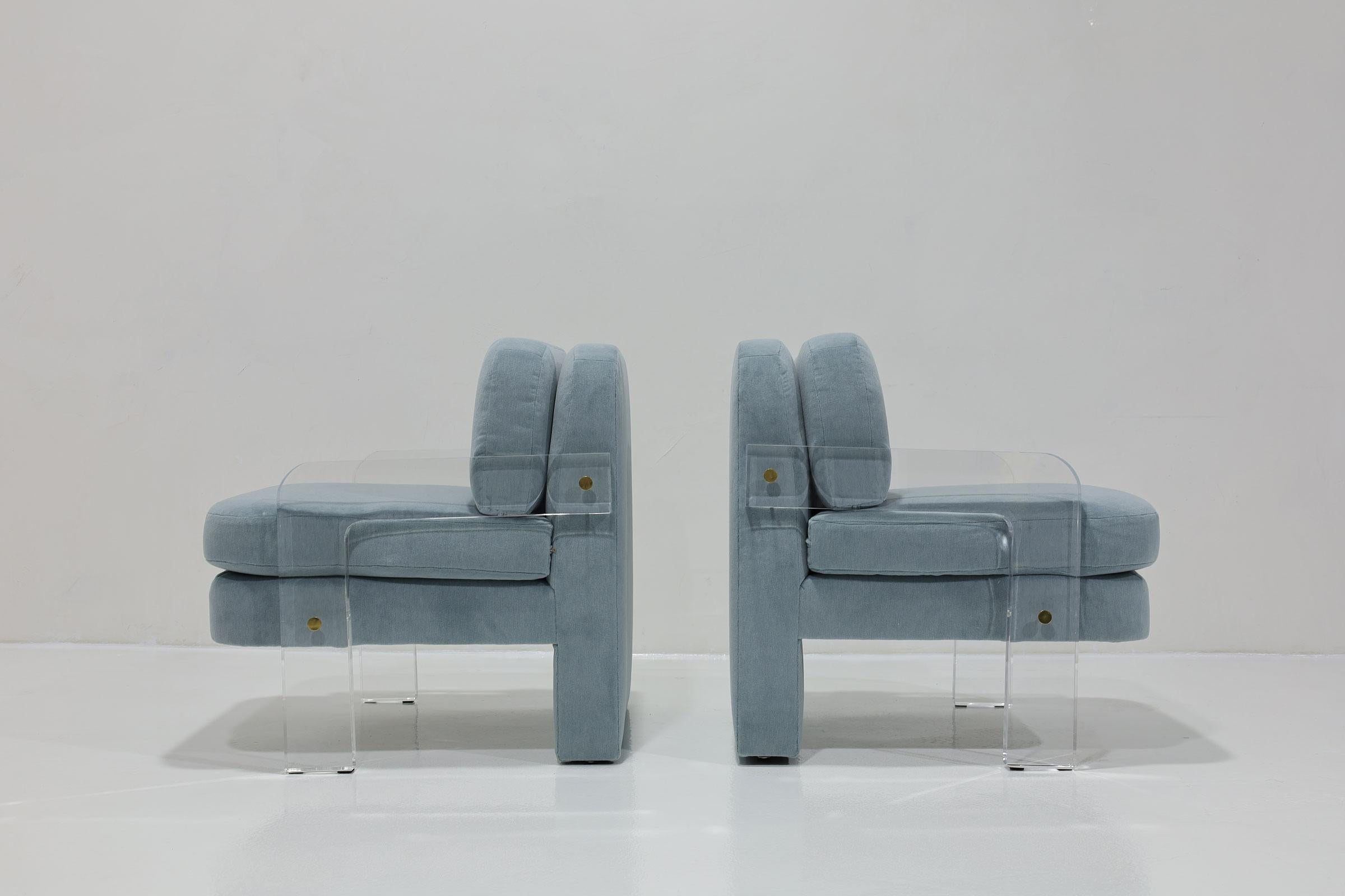 Mid-Century Modern Vladimir Kagan Lucite Leg Lounge Chairs in Holly Hunt Great Plains Alpaca