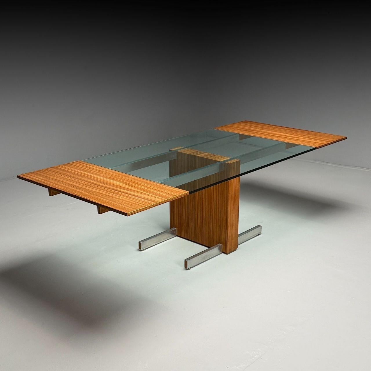 Mid-Century Modern Vladimir Kagan, table de salle à manger moderne du milieu du siècle, bois zébré et verre, États-Unis, 1967 en vente