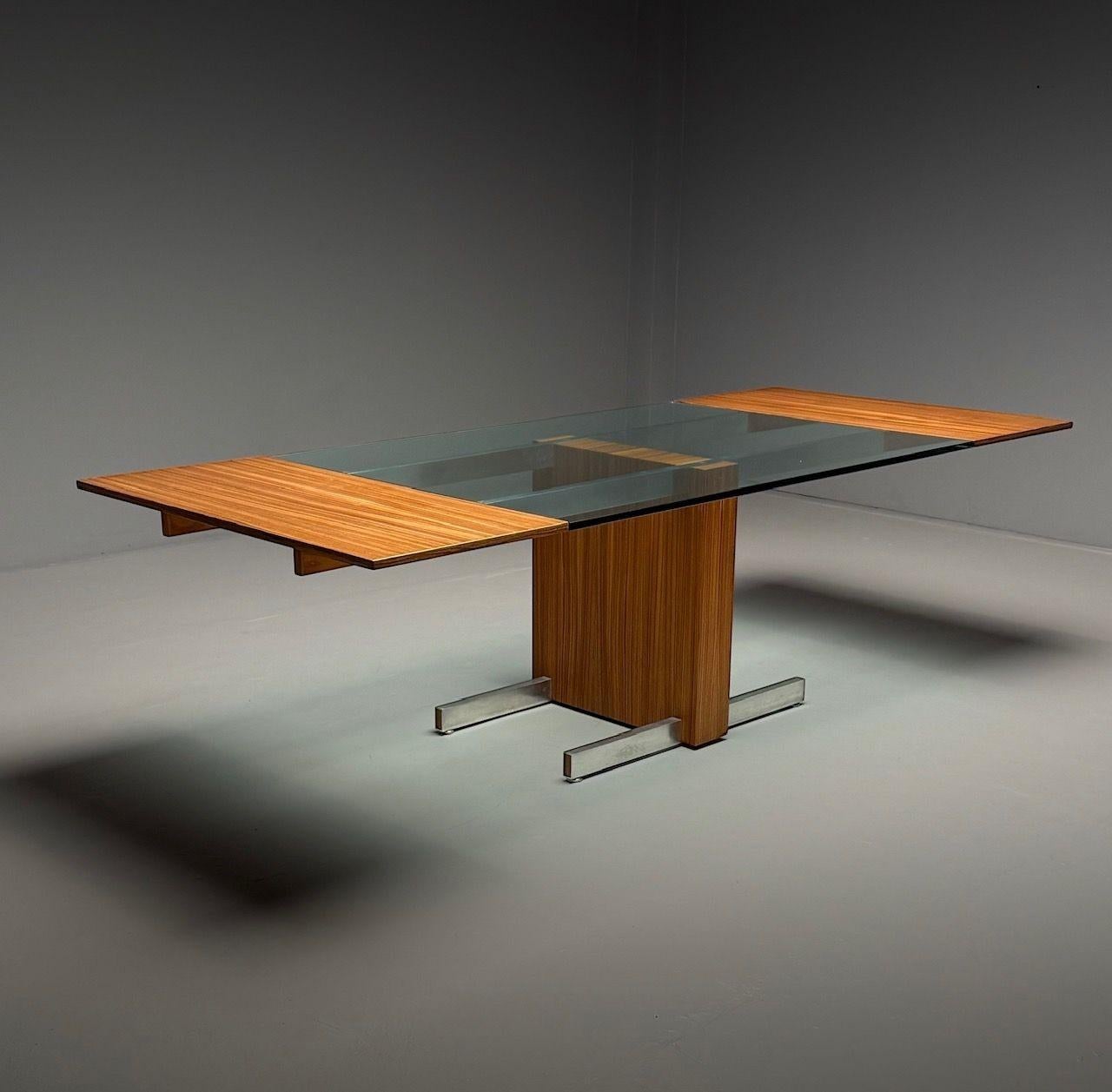 Américain Vladimir Kagan, table de salle à manger moderne du milieu du siècle, bois zébré et verre, États-Unis, 1967 en vente