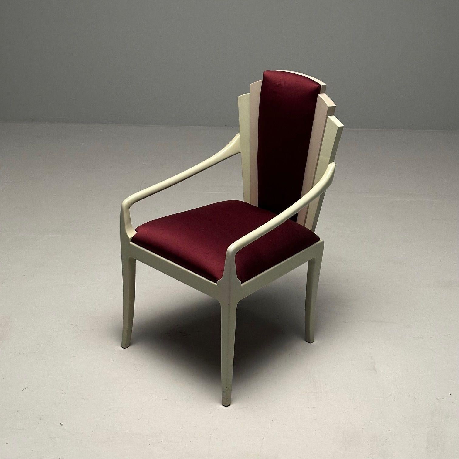 Vladimir Kagan, mi-siècle moderne, six chaises de salle à manger Eva, laque, tissu marron en vente 3