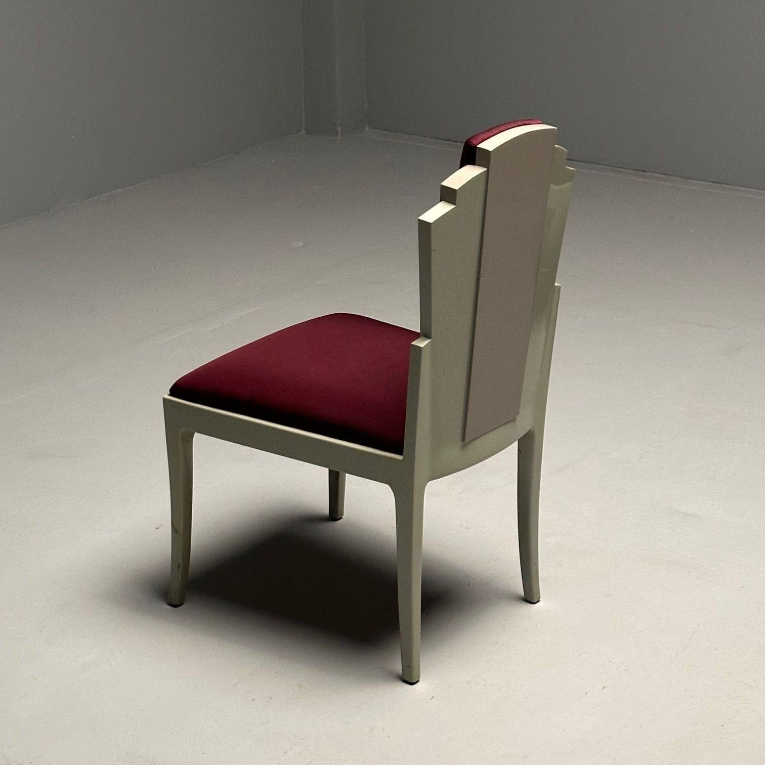 Vladimir Kagan Mid-Century Modern, Six Eva Dining Chairs, Lacquer, Maroon Fabric For Sale 6