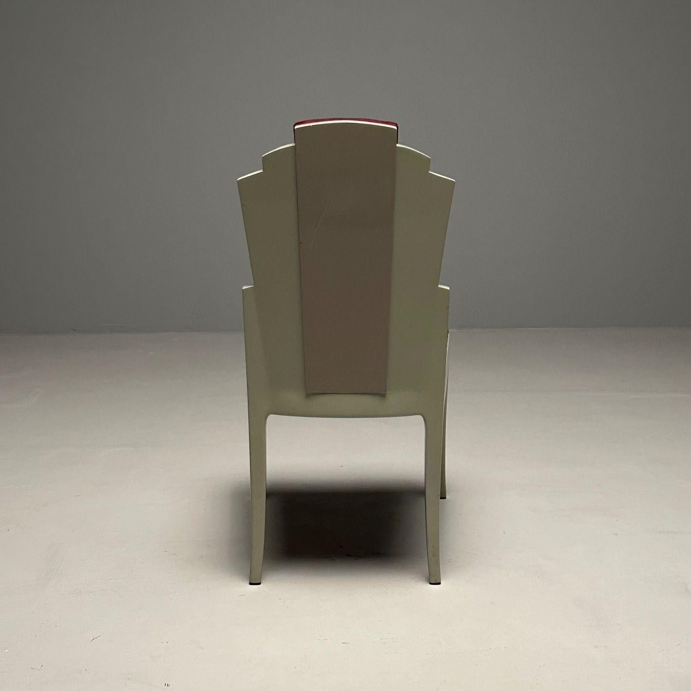 Vladimir Kagan Mid-Century Modern, Six Eva Dining Chairs, Lacquer, Maroon Fabric For Sale 7
