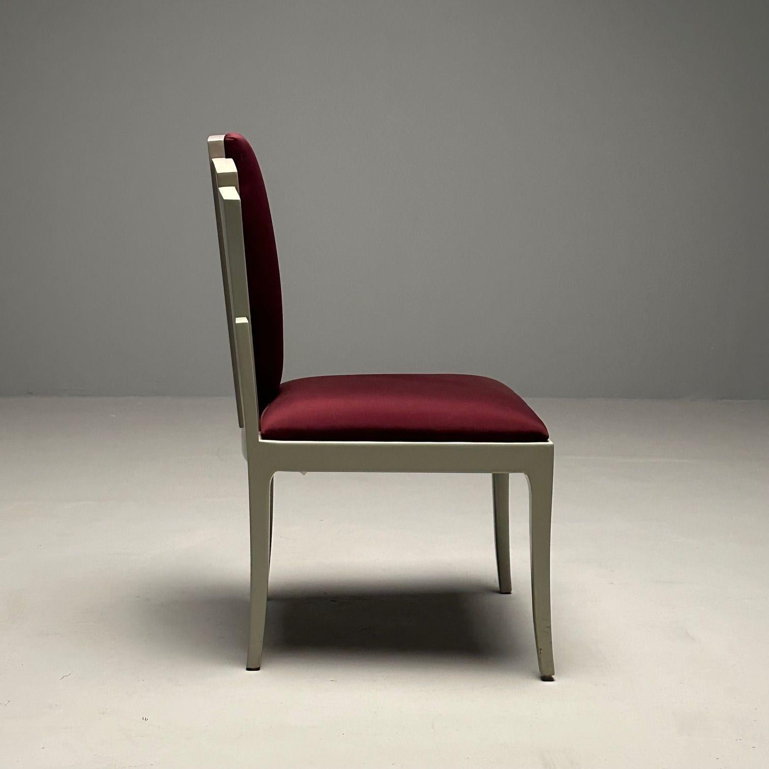 Vladimir Kagan Mid-Century Modern, Six Eva Dining Chairs, Lacquer, Maroon Fabric For Sale 8